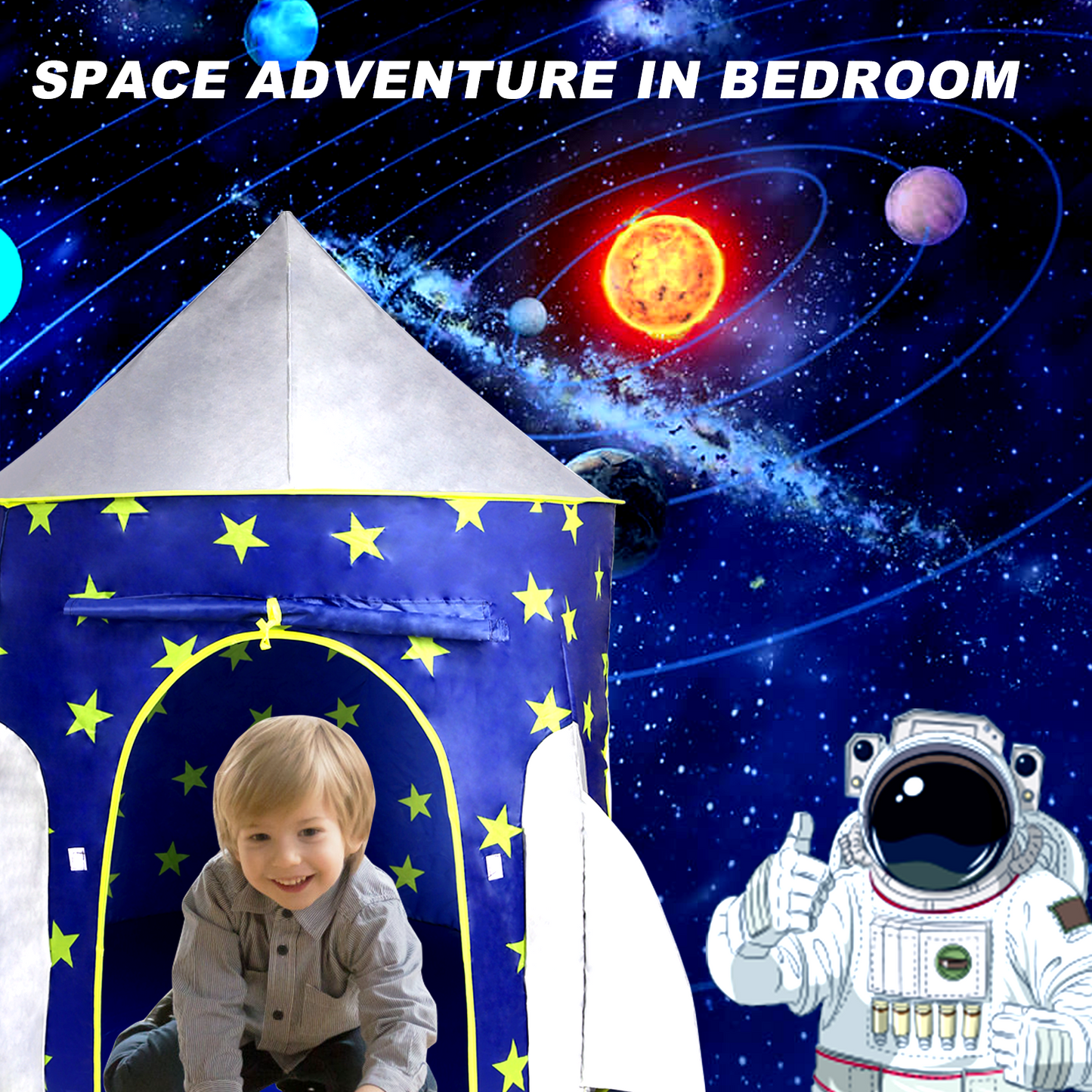 Space Adventure Kids Play Tent - Portable Rocket Ship Playhouse