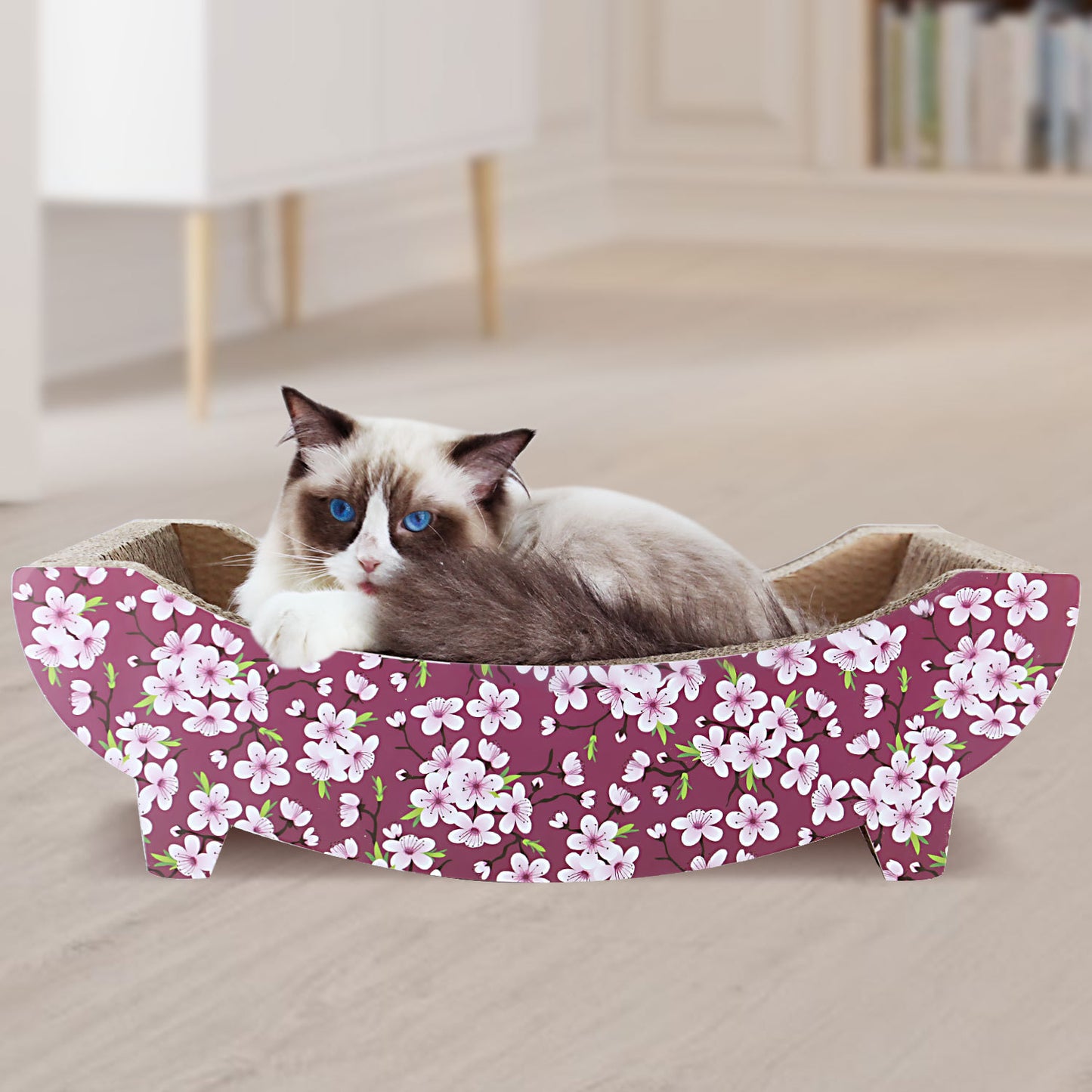 ScratchMe Cat Scratching Post Lounge Bed , Boat Shape Cat Scratcher Cardboard, Durable Recycle Board Pads Prevents Furniture Damage