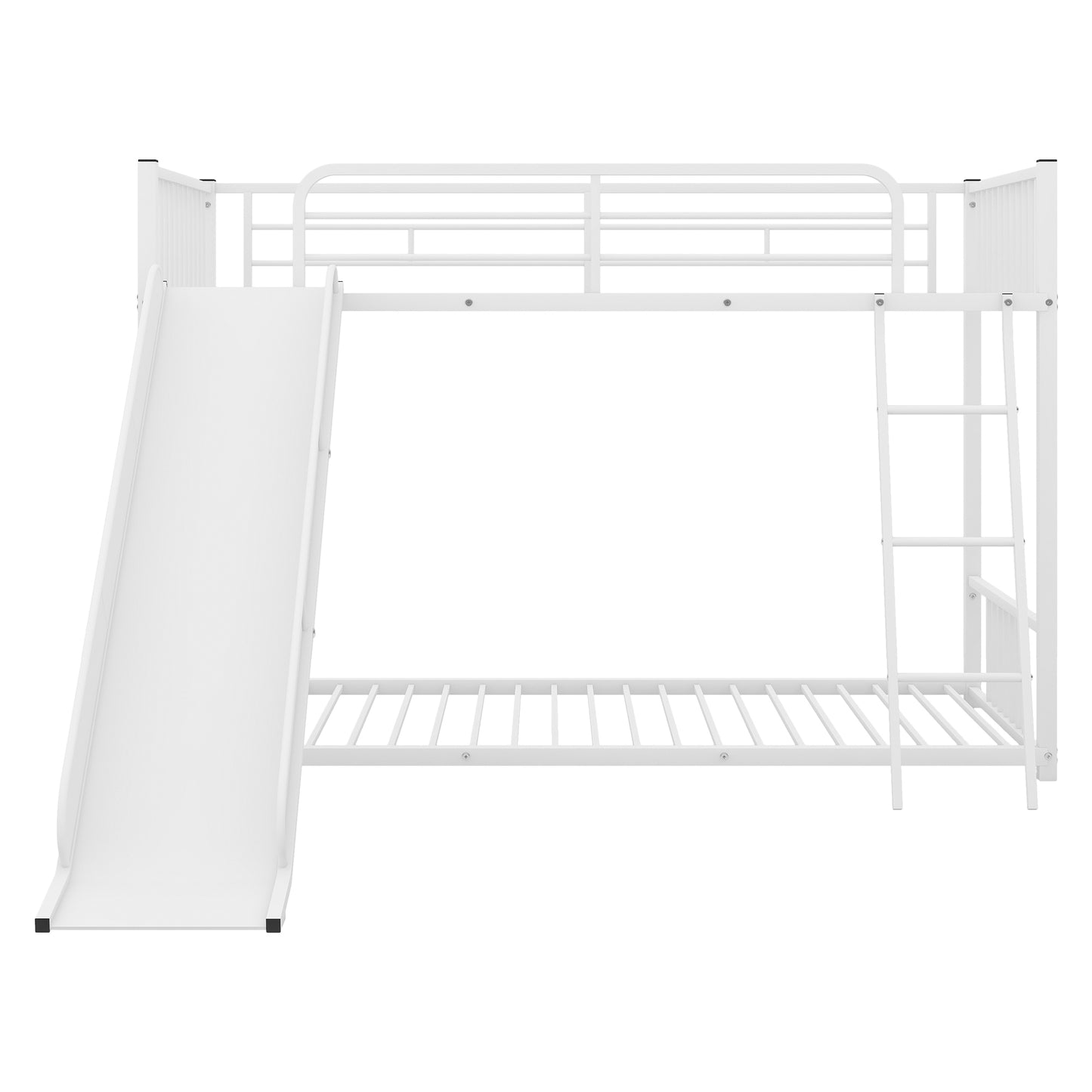 White Metal Twin Bunk Bed with Slide - Perfect Pick for Siblings or Sleepovers