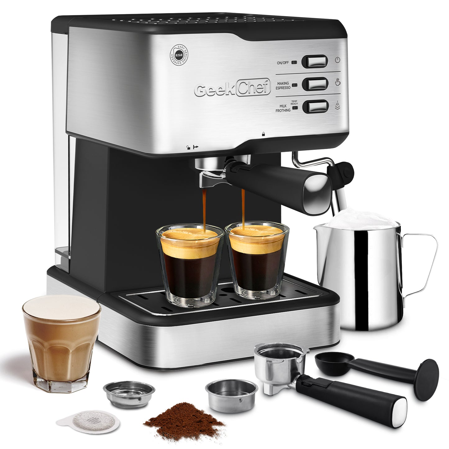 Geek Chef Espresso Machine with Milk Frother and 20 Bar Pump