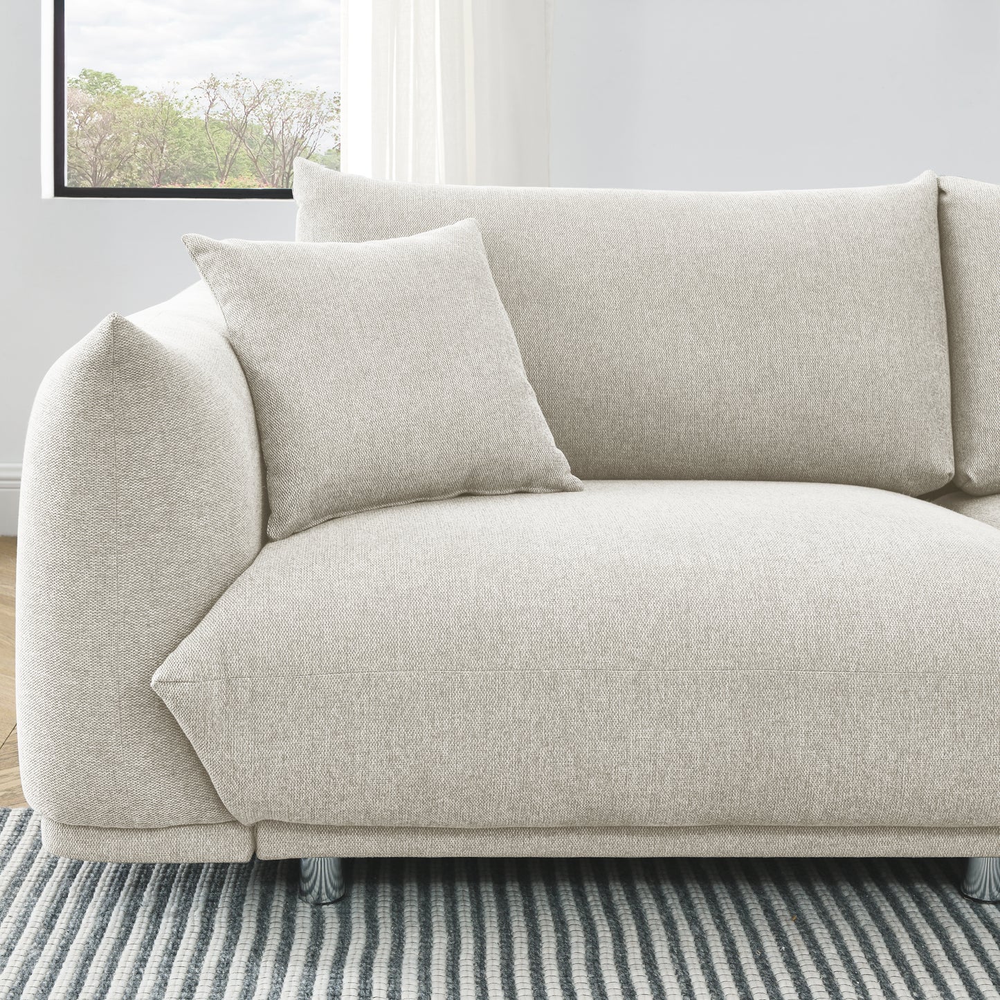 Modern Beige 2-Seat Sofa with Pillows and Solid Wood Frame