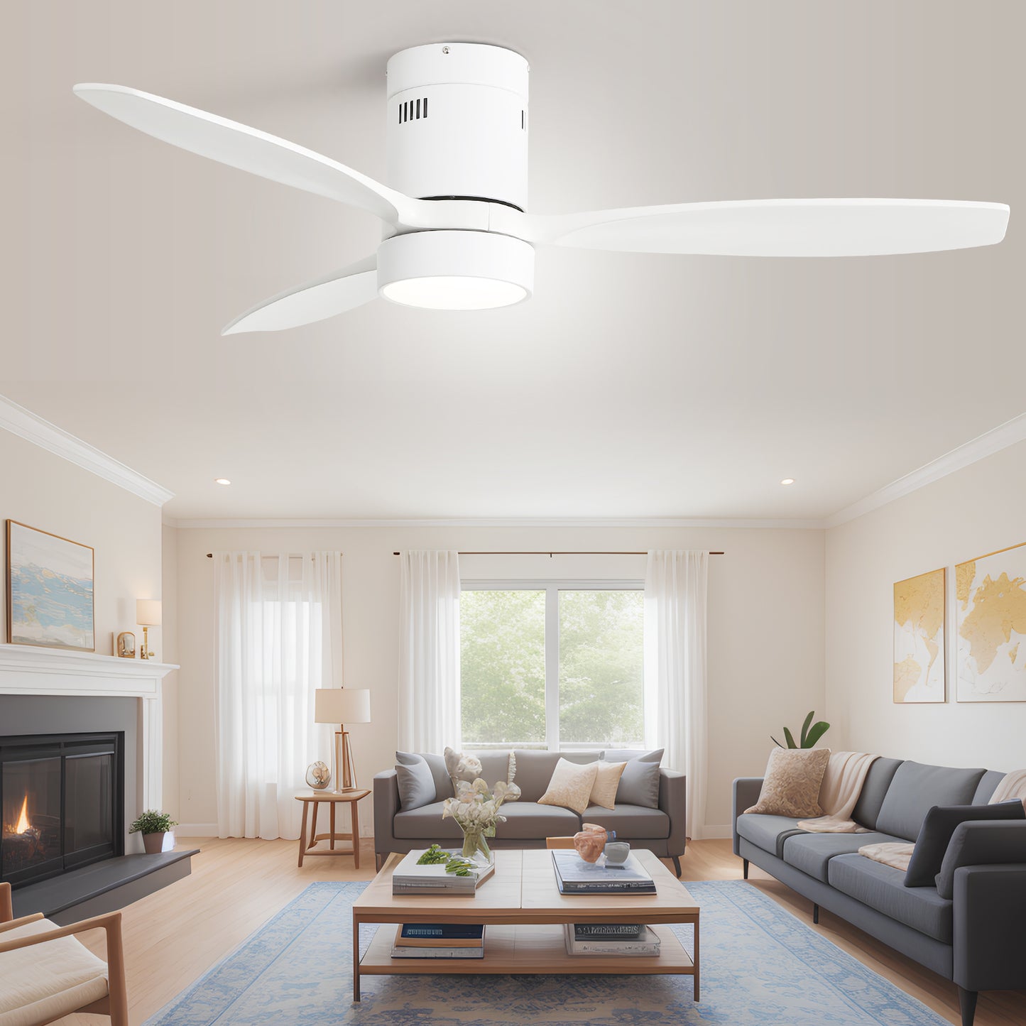 Modern 52 Inch Solid Wood Ceiling Fan with Remote Control