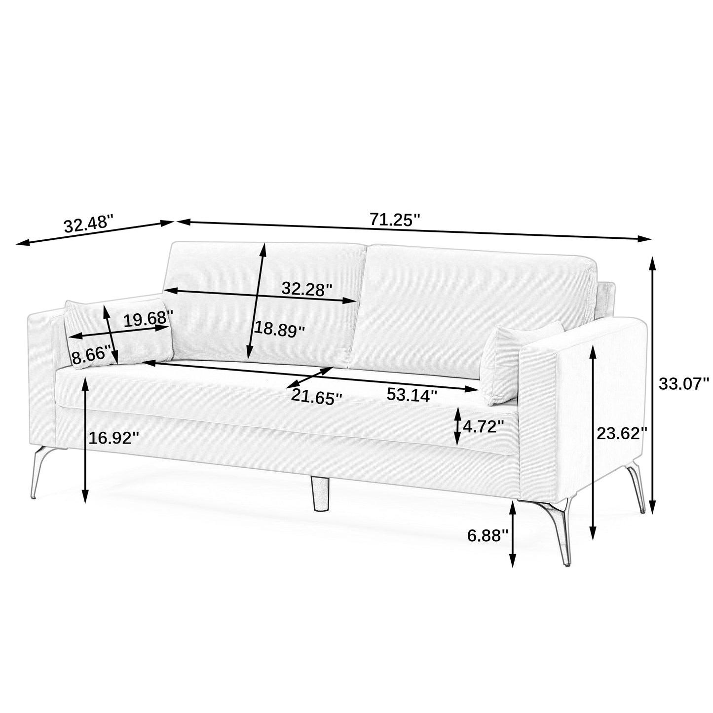 Beige Corduroy 3-Seater Sofa with Modern Minimalist Design and Sturdy Construction