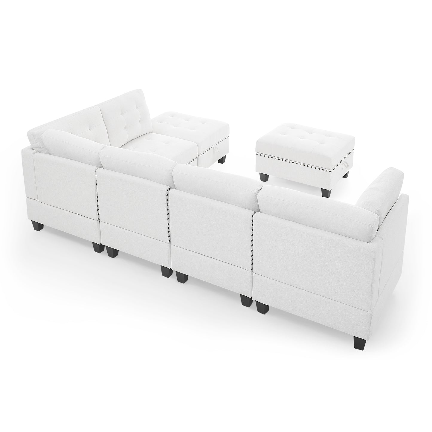 L-shaped Ivory Chenille DIY Modular Sectional Sofa