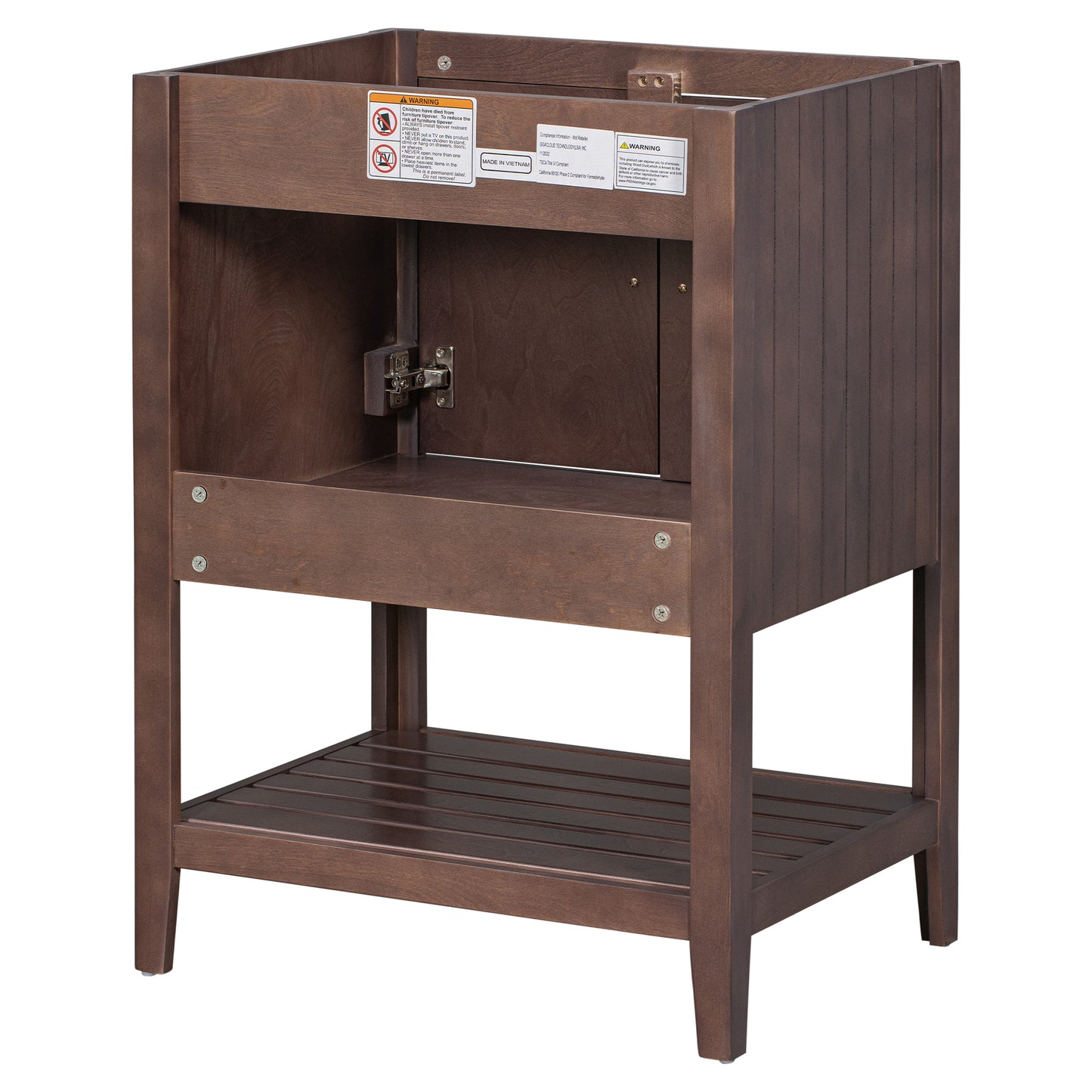 24" Bathroom Vanity Base Only, Soild Wood Frame, Bathroom Storage Cabinet with Doors and Open Shelf, Brown