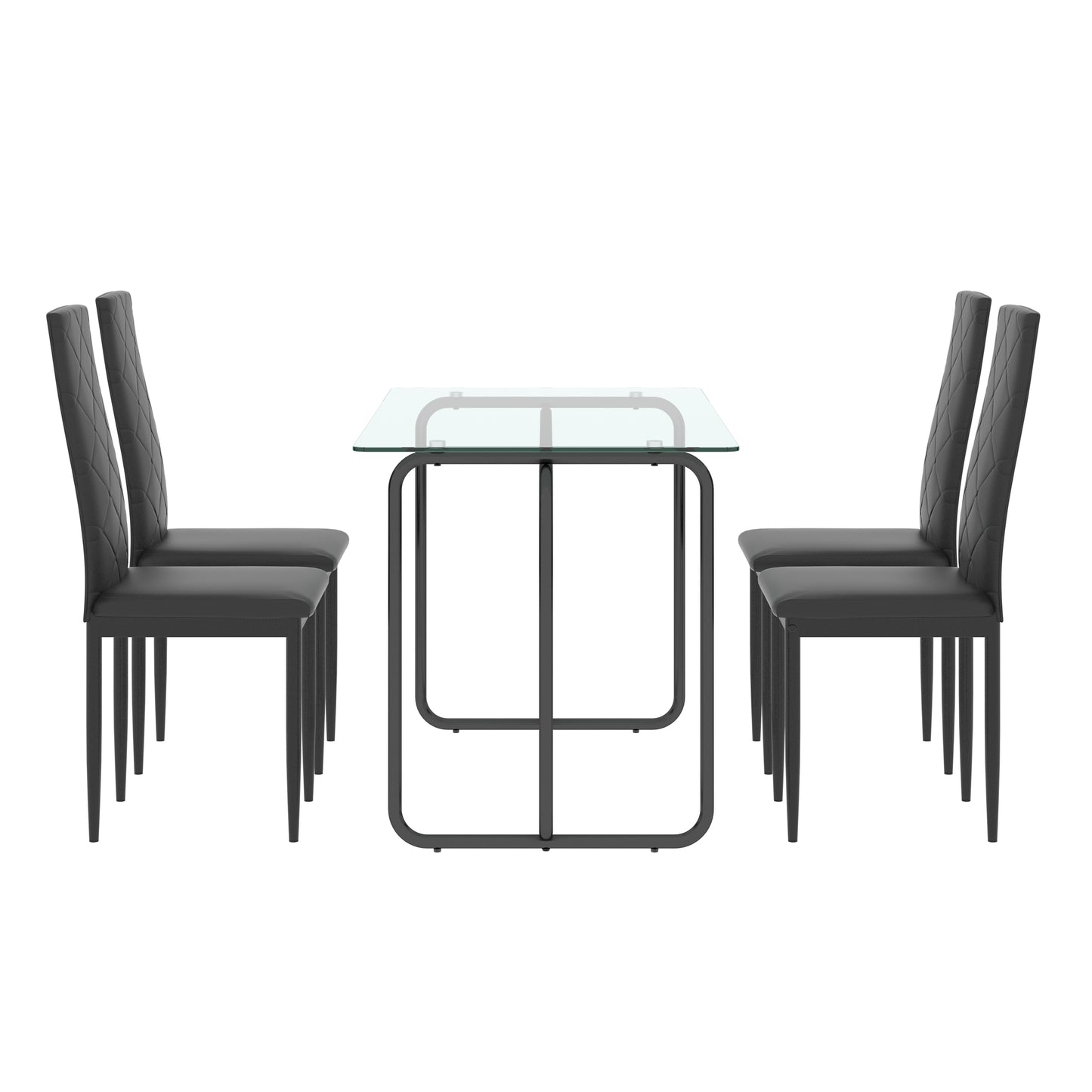 5-piece Rectangle Dining Table Set, Tempered Glass Dining Table for Kitchen Room, (Transparent+Black)