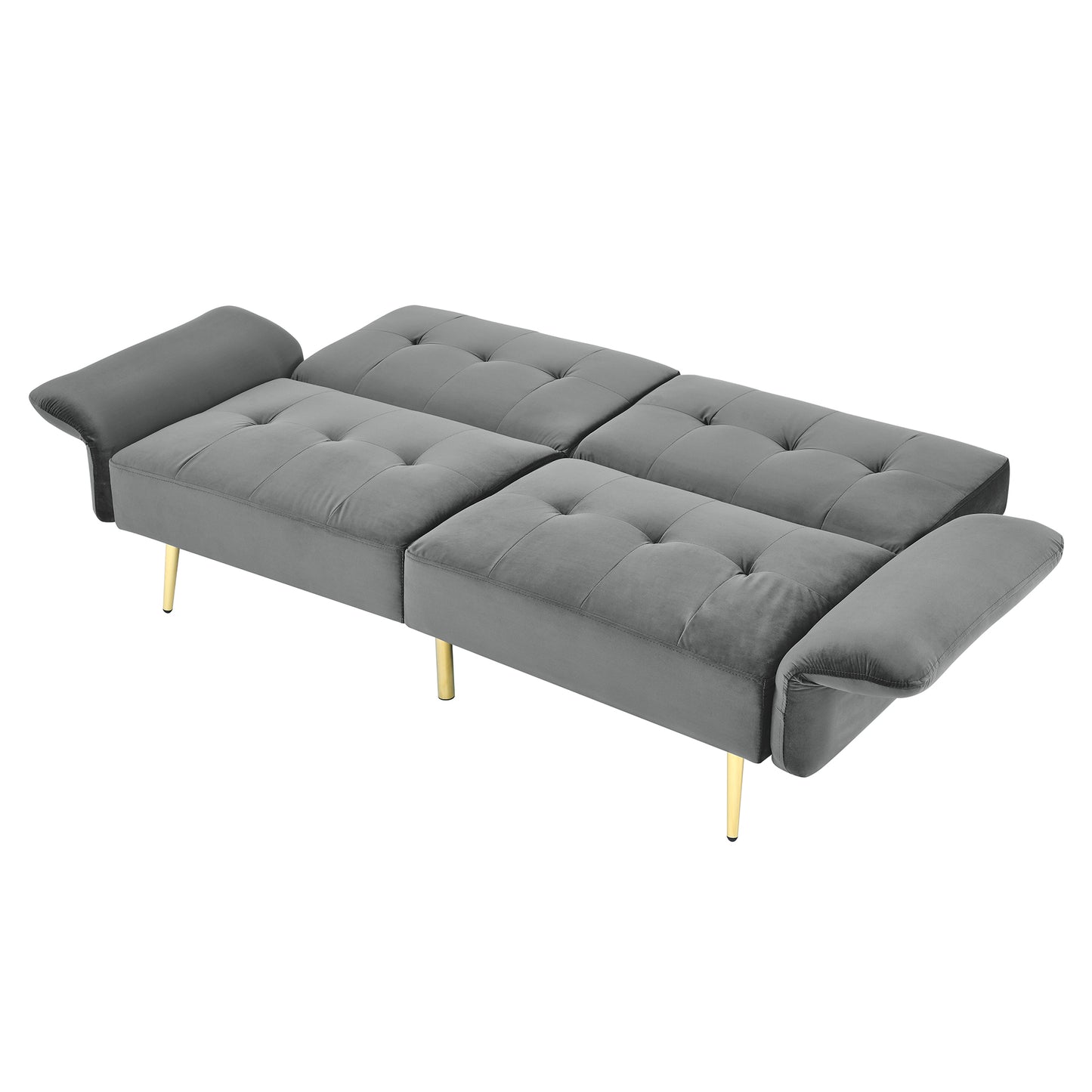 Italian Velvet Futon Sofa Bed with Folded Armrests, Storage, and 280g Velvet - Grey