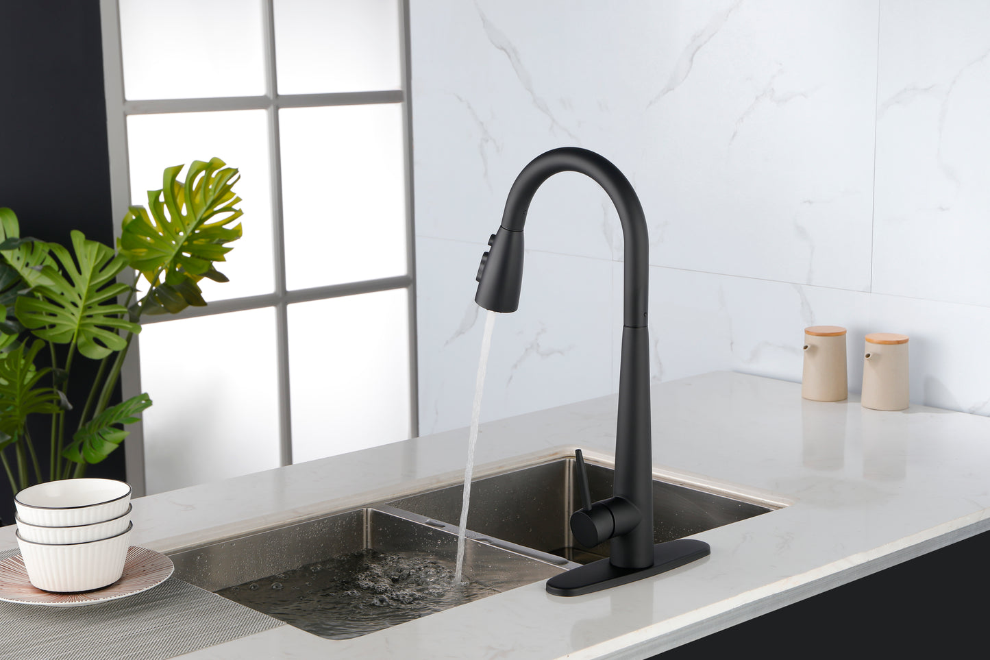 Modern Stainless Steel High Arc Kitchen Faucet with Pull Down Sprayer