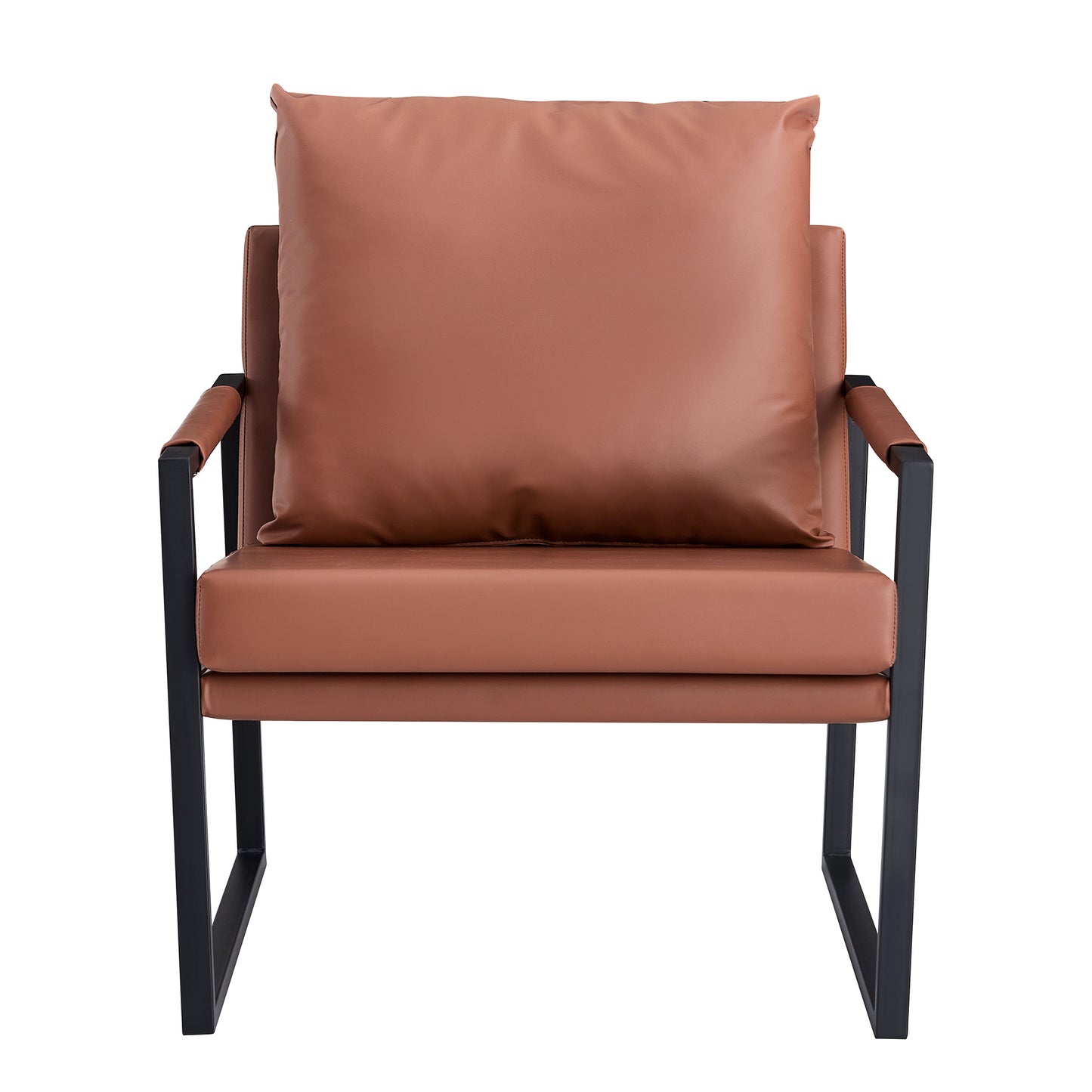 Contemporary Brown PU Leather Armchair Set with Metal Frame