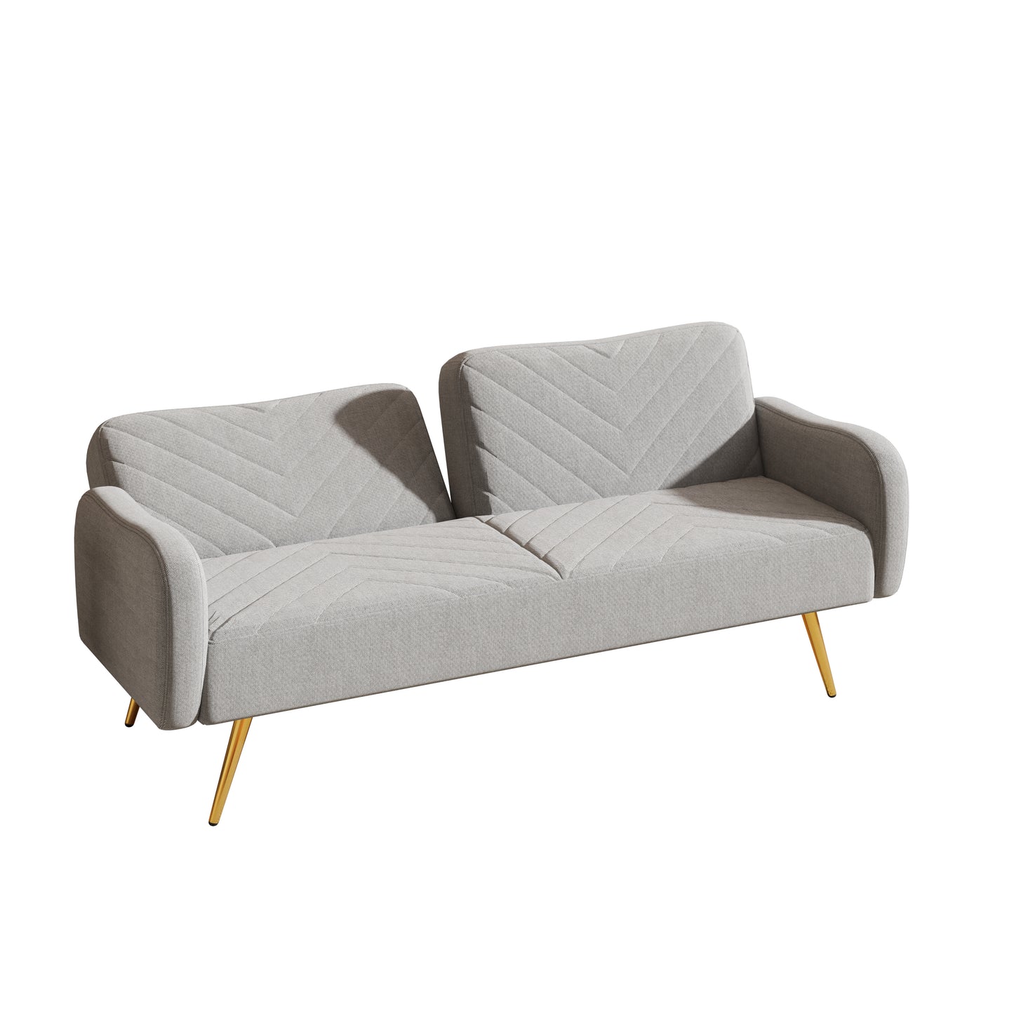 70.47 Gray Fabric Double Sofa with Split Backrest and Two Throw Pillows