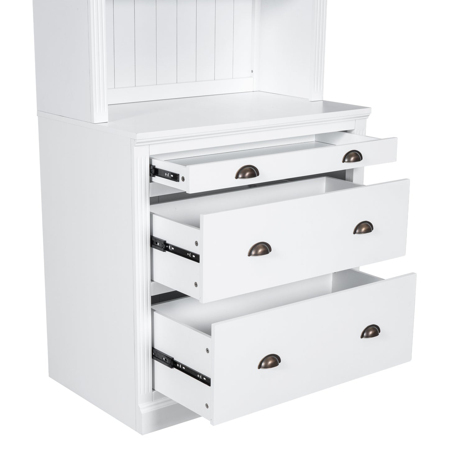 Modern White 83.4 Bookshelf and Writing Desk Suite with LED Lighting and Drawers