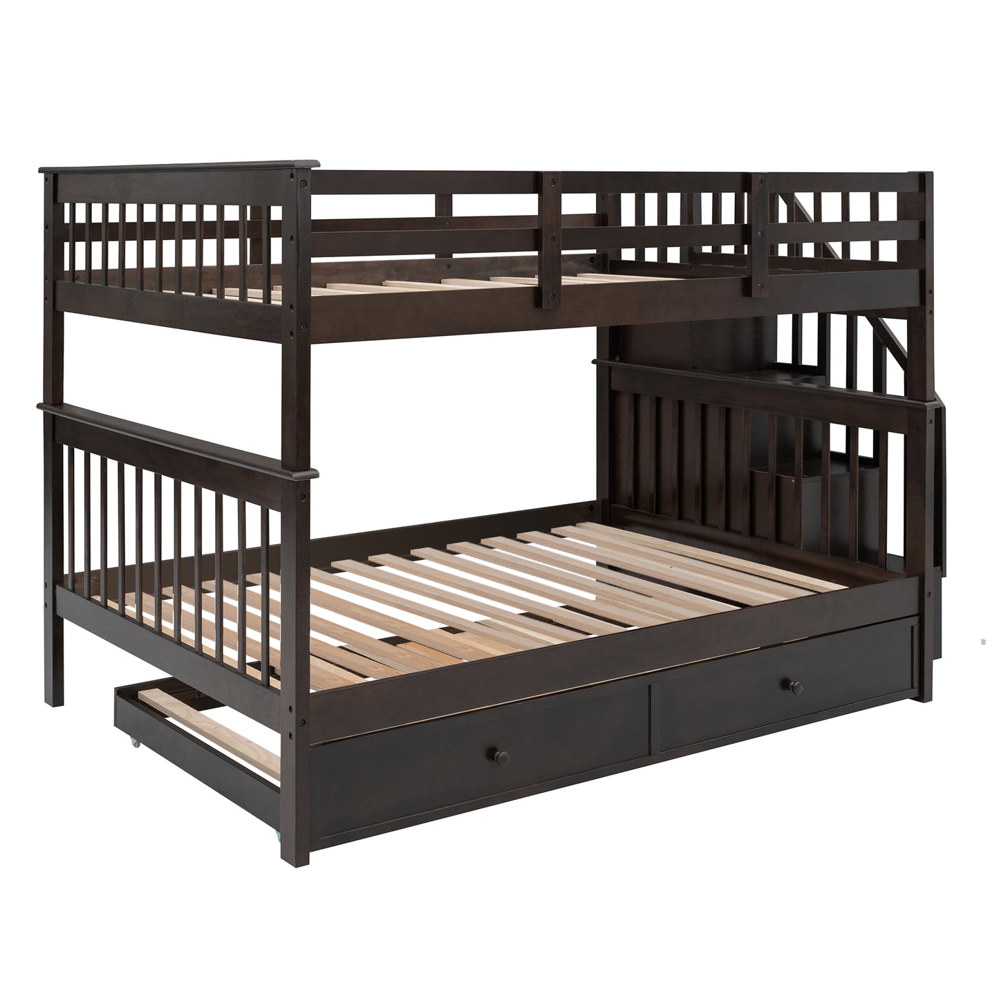 Staircase Full Bunk Bed with Twin Trundle and Storage - Espresso