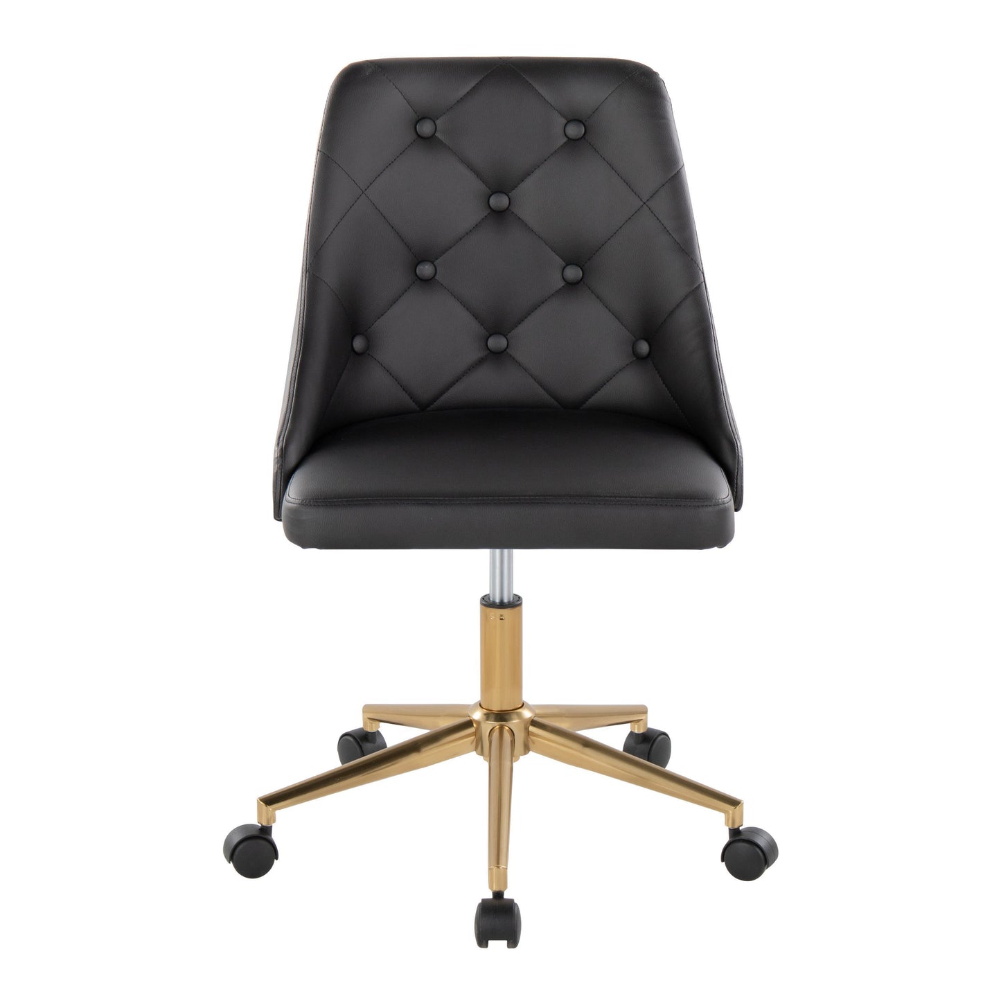 Marche Contemporary Swivel Task Chair with Casters in Gold Metal and Black Faux Leather by LumiSource