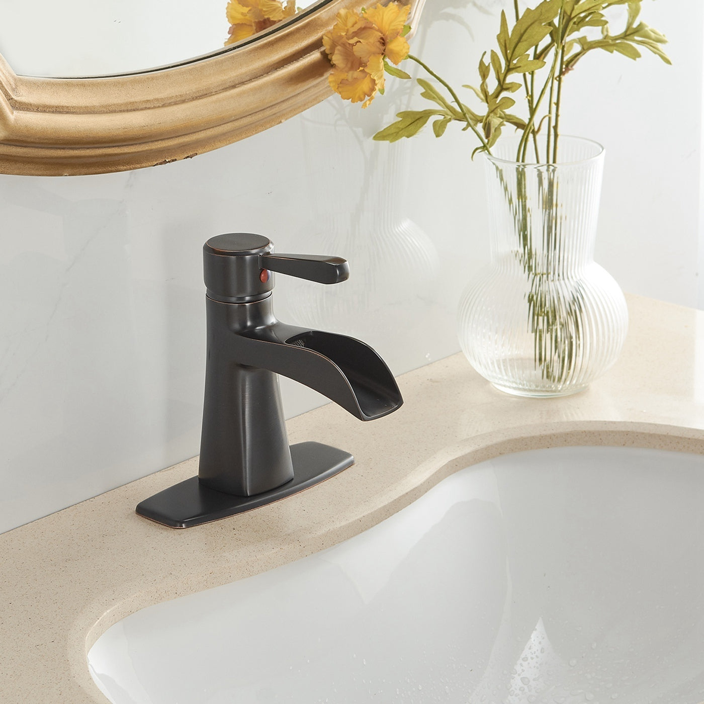 Waterfall Oil Rubbed Bronze Bathroom Faucet with Pop-Up Drain