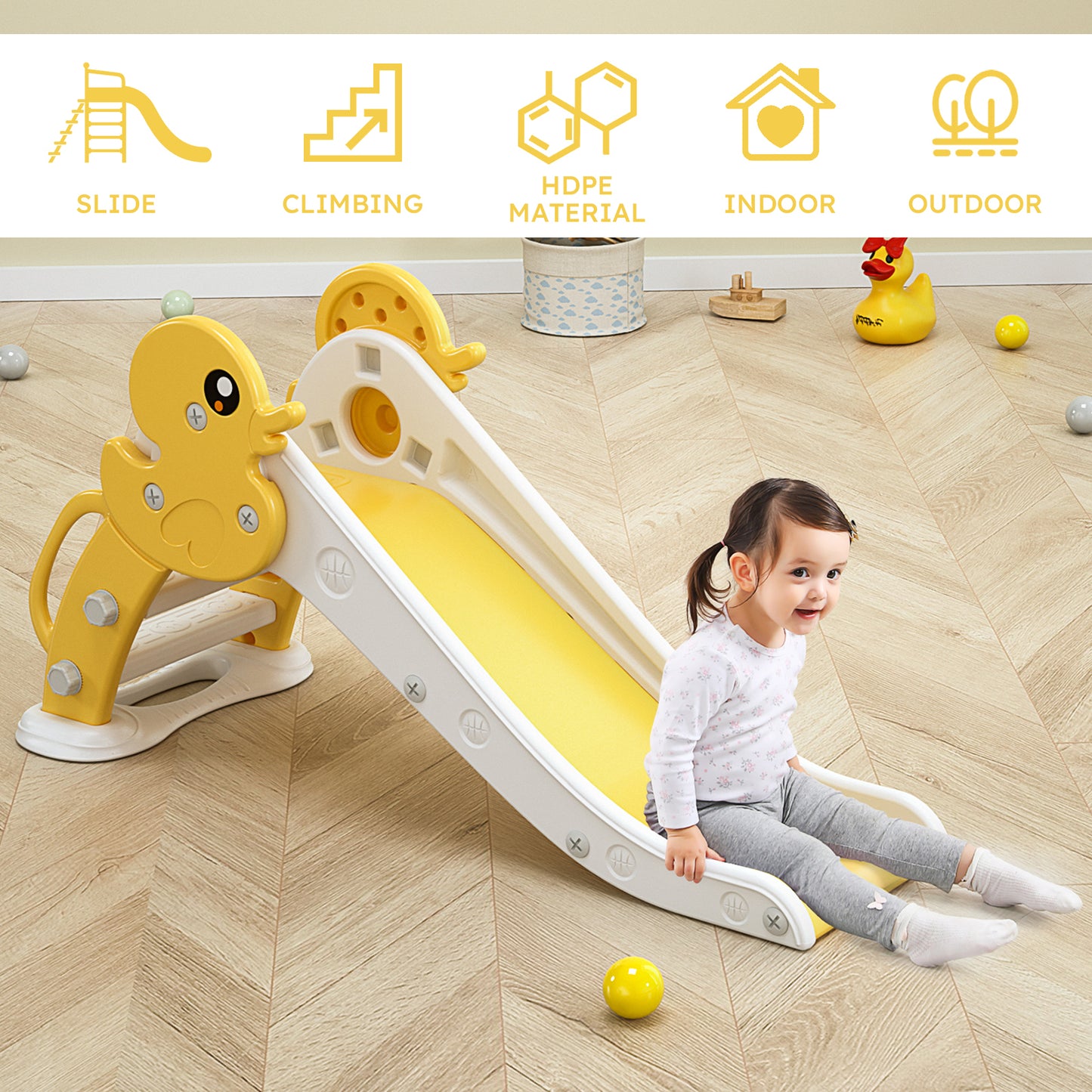 Toddler Slide with Pet Duck Design for Indoor and Outdoor Use