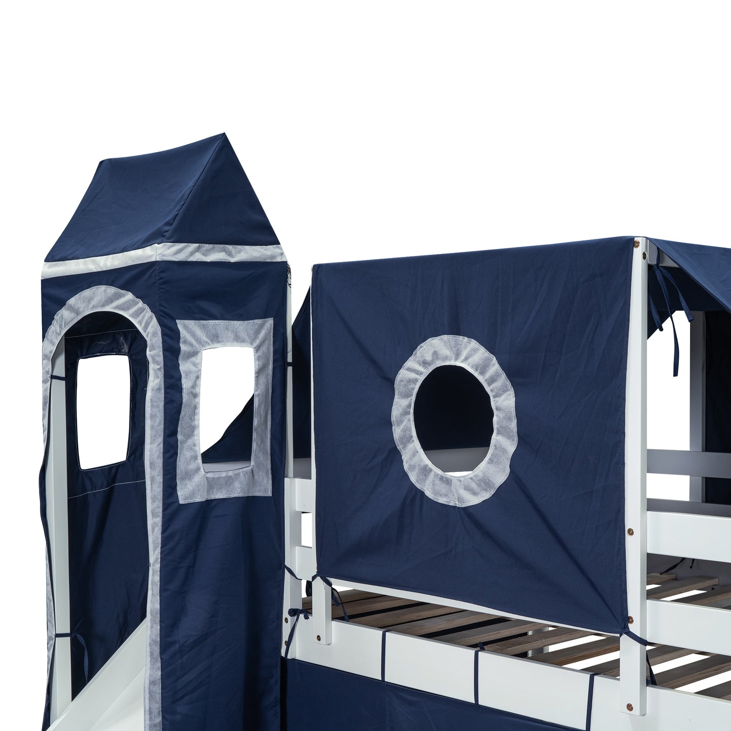 Full Size Loft Bed with Tent and Tower - Blue