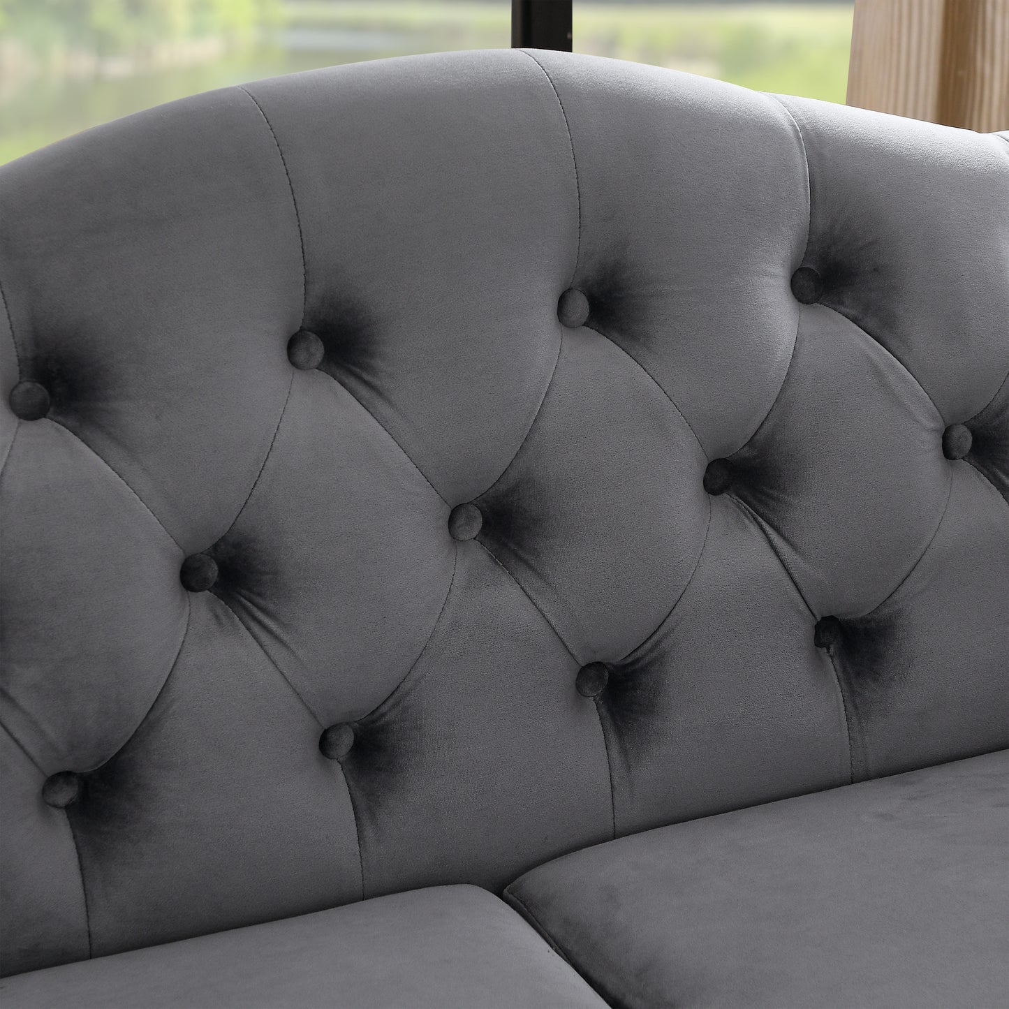 Grey Velvet Chesterfield 3-Seater Sofa Combination with Nailhead Trim