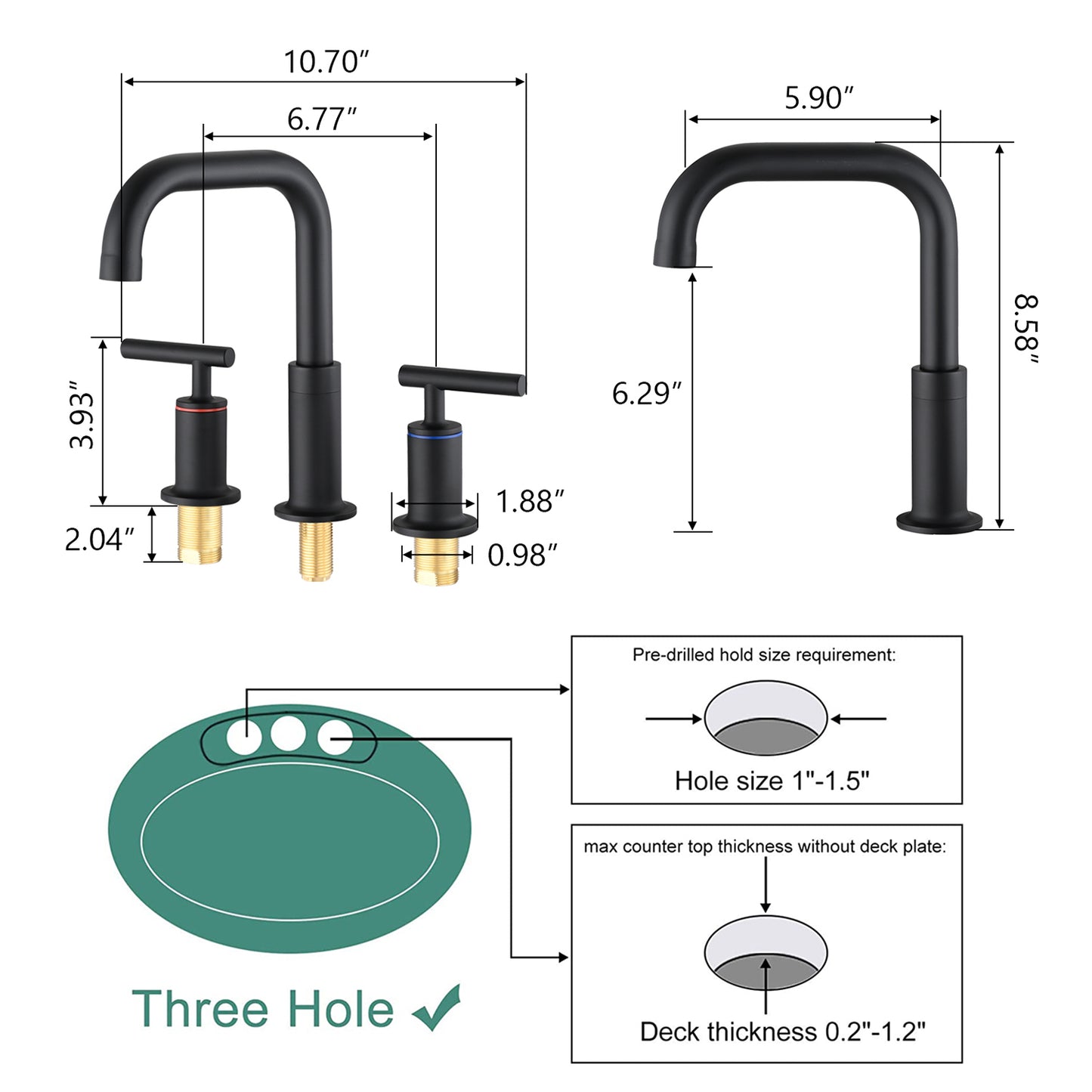 Matte Black 8 in. Widespread Bathroom Faucet with Double Handles and Pop Up Drain