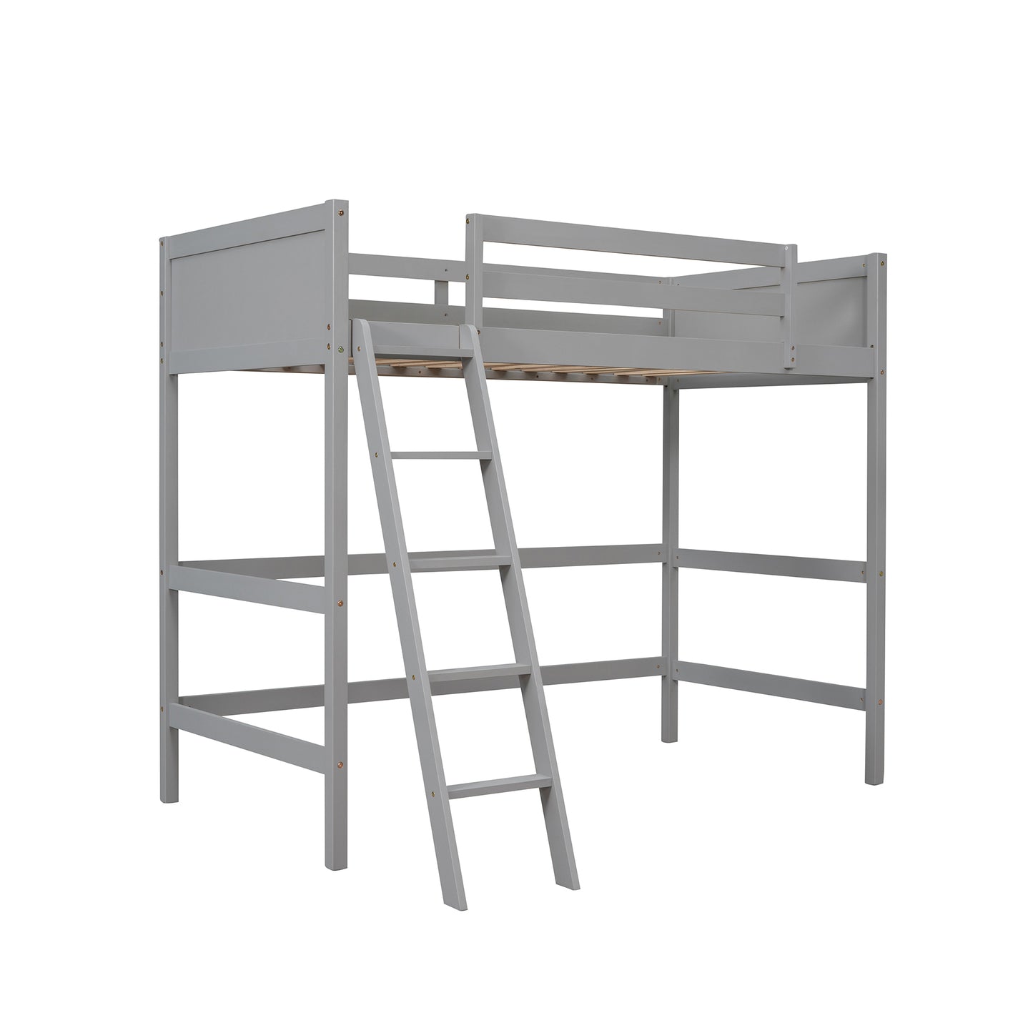 Solid Wood Twin Size Loft Bed with Ladder(Gray)(: WF191903AAE)