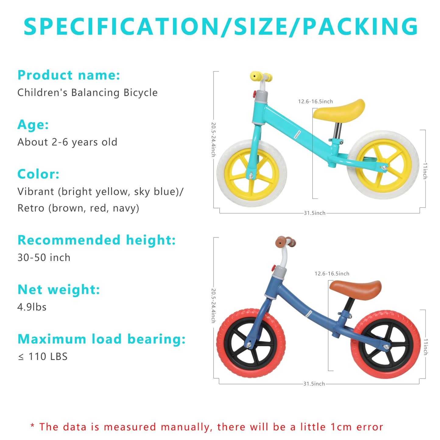 11-inch Adjustable Height Kids Balance Bike with Professional Tyres for 2-6 Year Olds