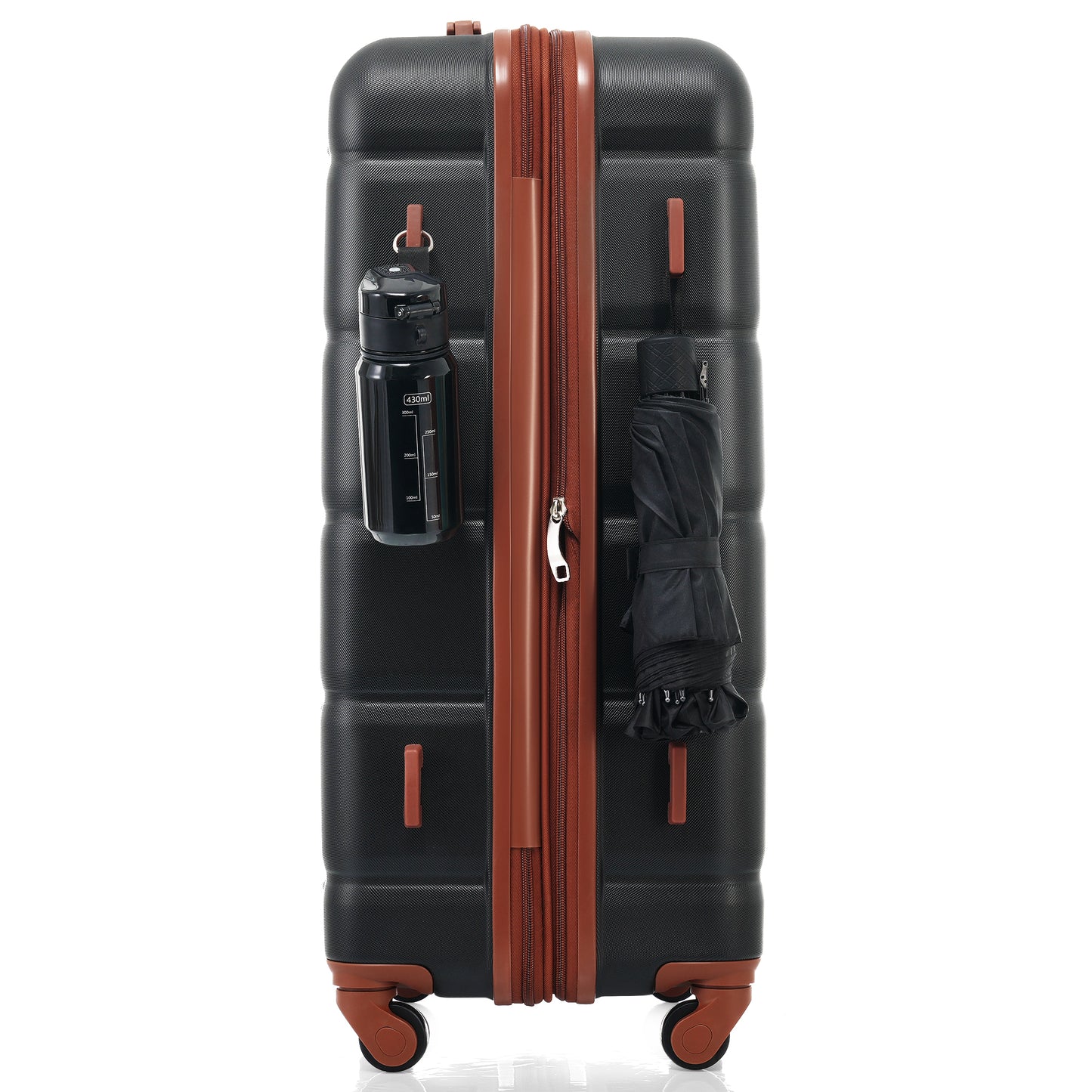 Luggage Set of 3, 20-inch with USB Port, Airline Certified Carry-on Luggage with Cup Holder, ABS Hard Shell Luggage with Spinner Wheels, black and brown