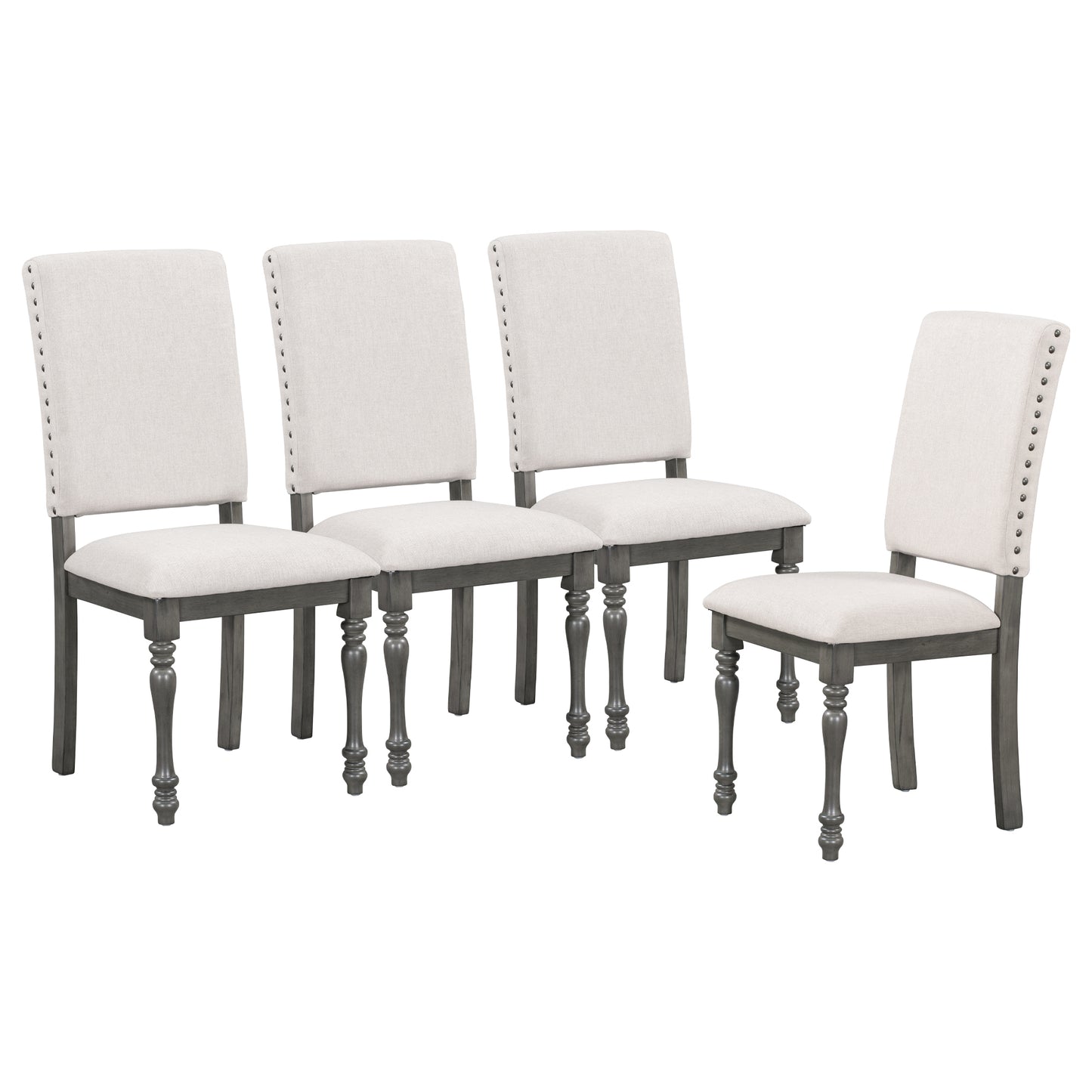 TREXM 6-Piece Wood Dining Table Set Rectangular Table with Turned Legs, 4 Upholstered Chairs and Bench for Dining Room (Gray)