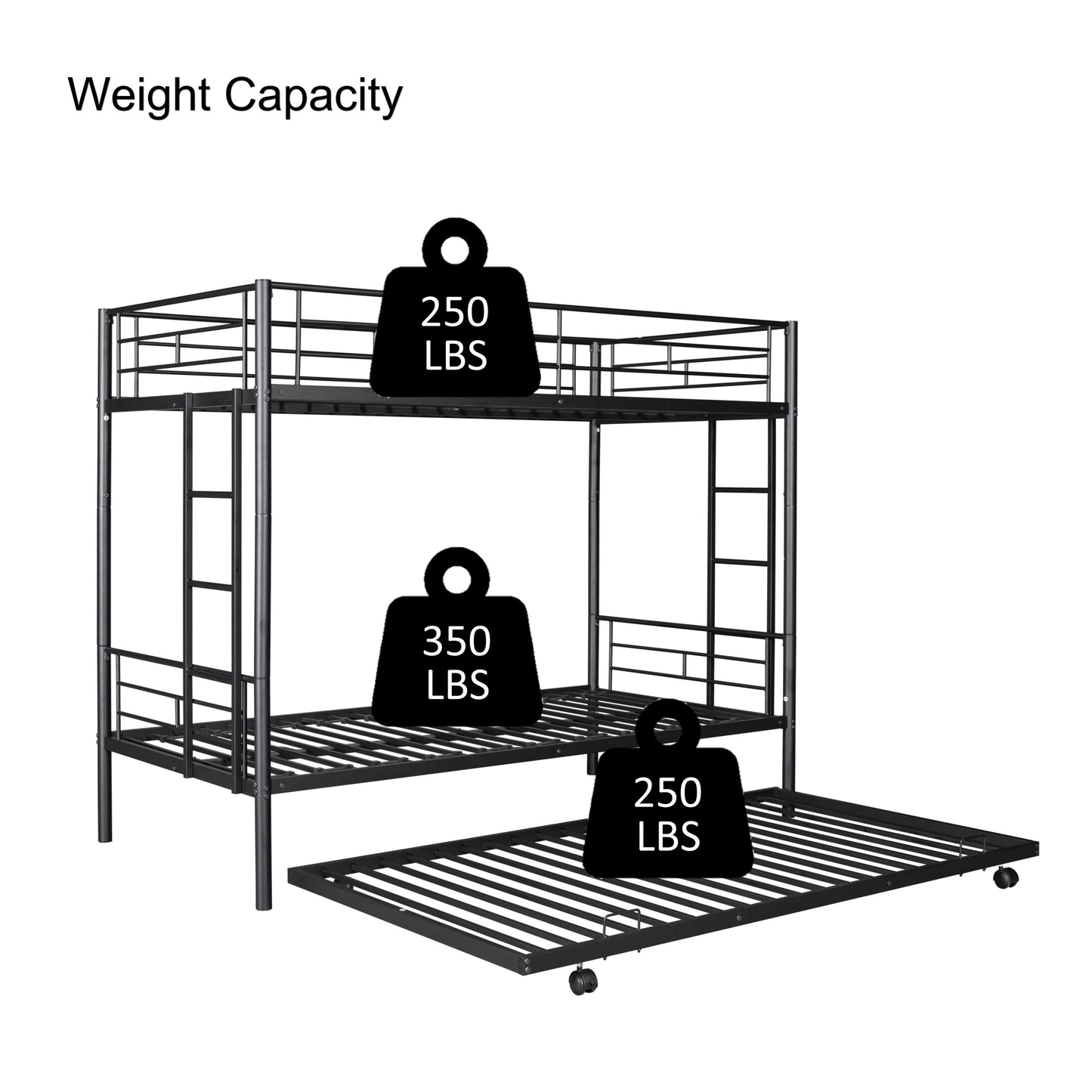 Metal Twin Bunk Bed with Trundle - Durable, Safe, and Quiet Sleep Haven