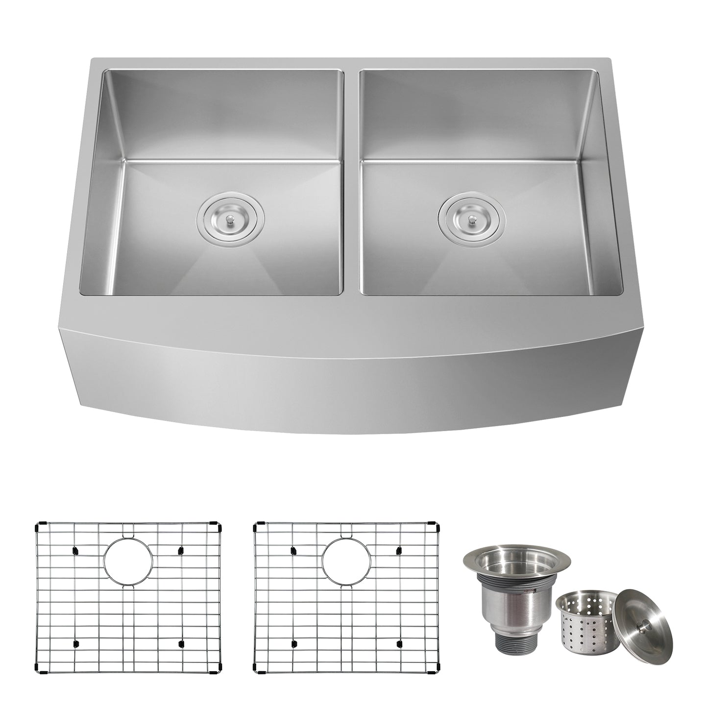 TECASA Farmhouse Stainless Steel Double Bowl Sink with Accessories - 33 inches