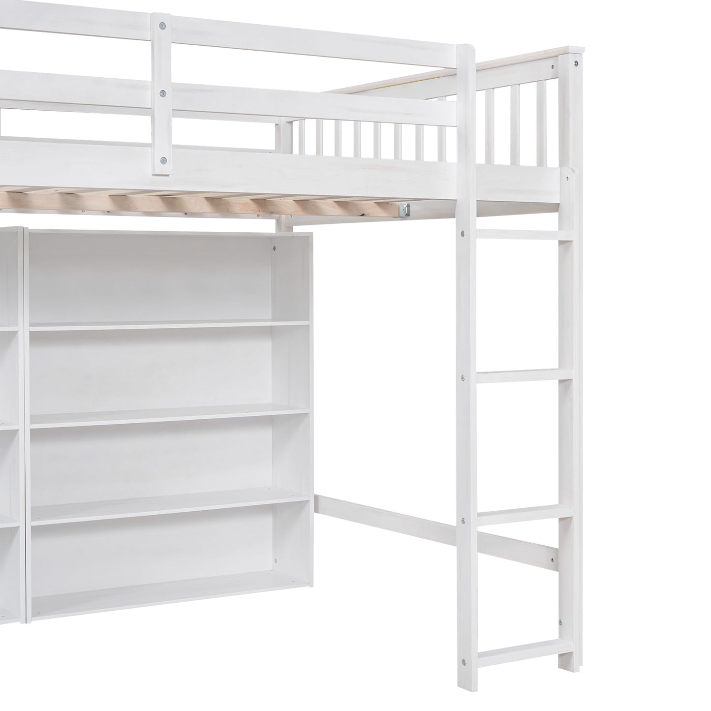 Full Size Loft Bed with 8 Open Storage Shelves and Built-in Ladder, White(Expected Arrival Time:1.5)