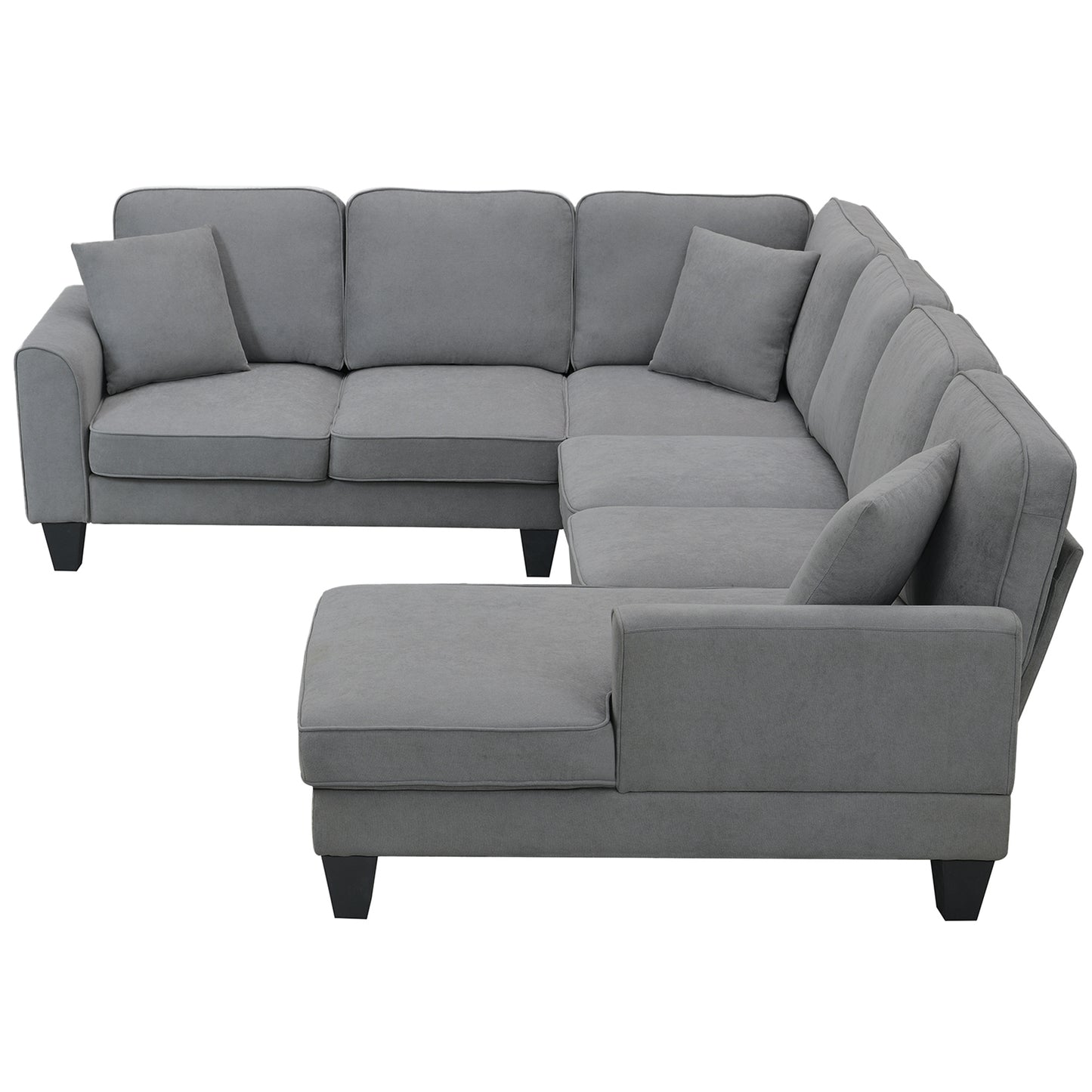 Modern U Shape Sectional Sofa Set with 3 Pillows, 7 Seat Fabric Sectional Sofa for Living Room, Apartment, Office