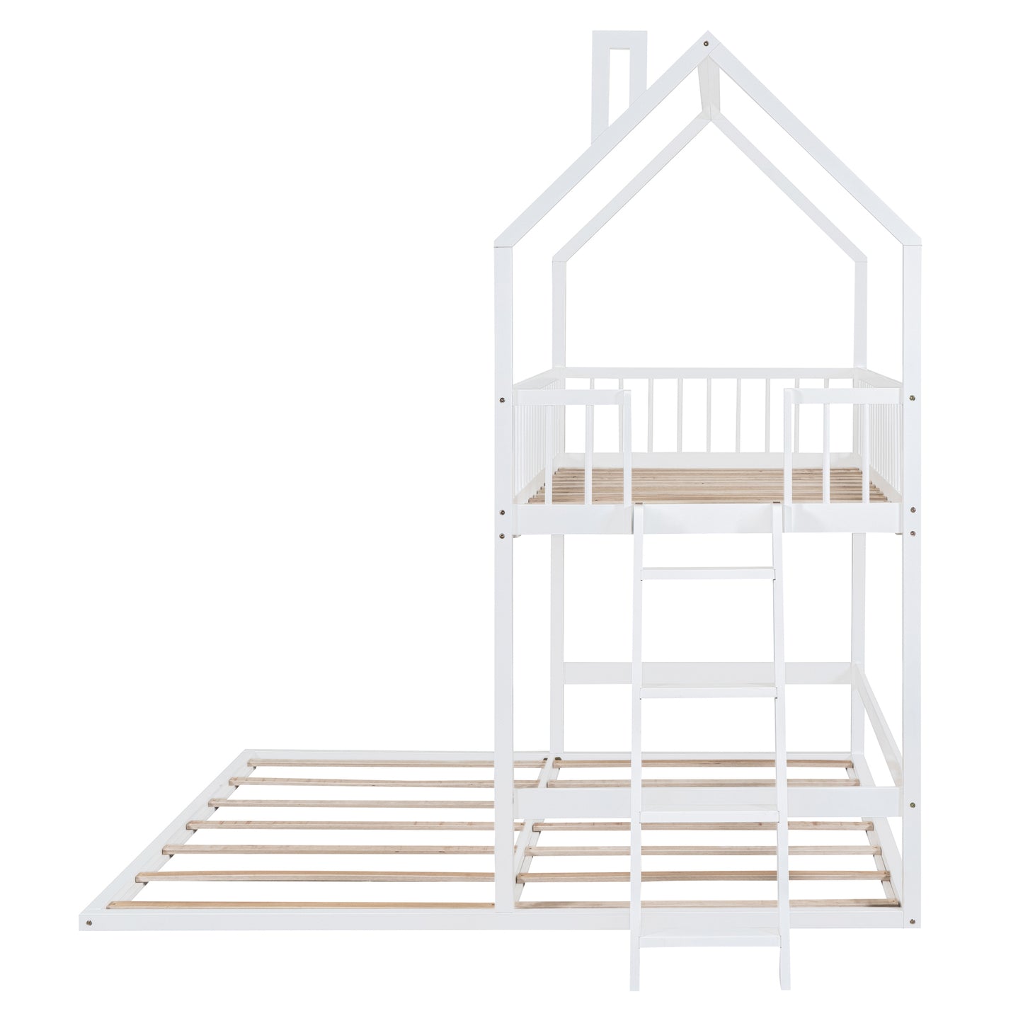 House-Shaped Twin Bunk Bed with Trundle, Ladder, and Twin Over Twin Size Sleep Space