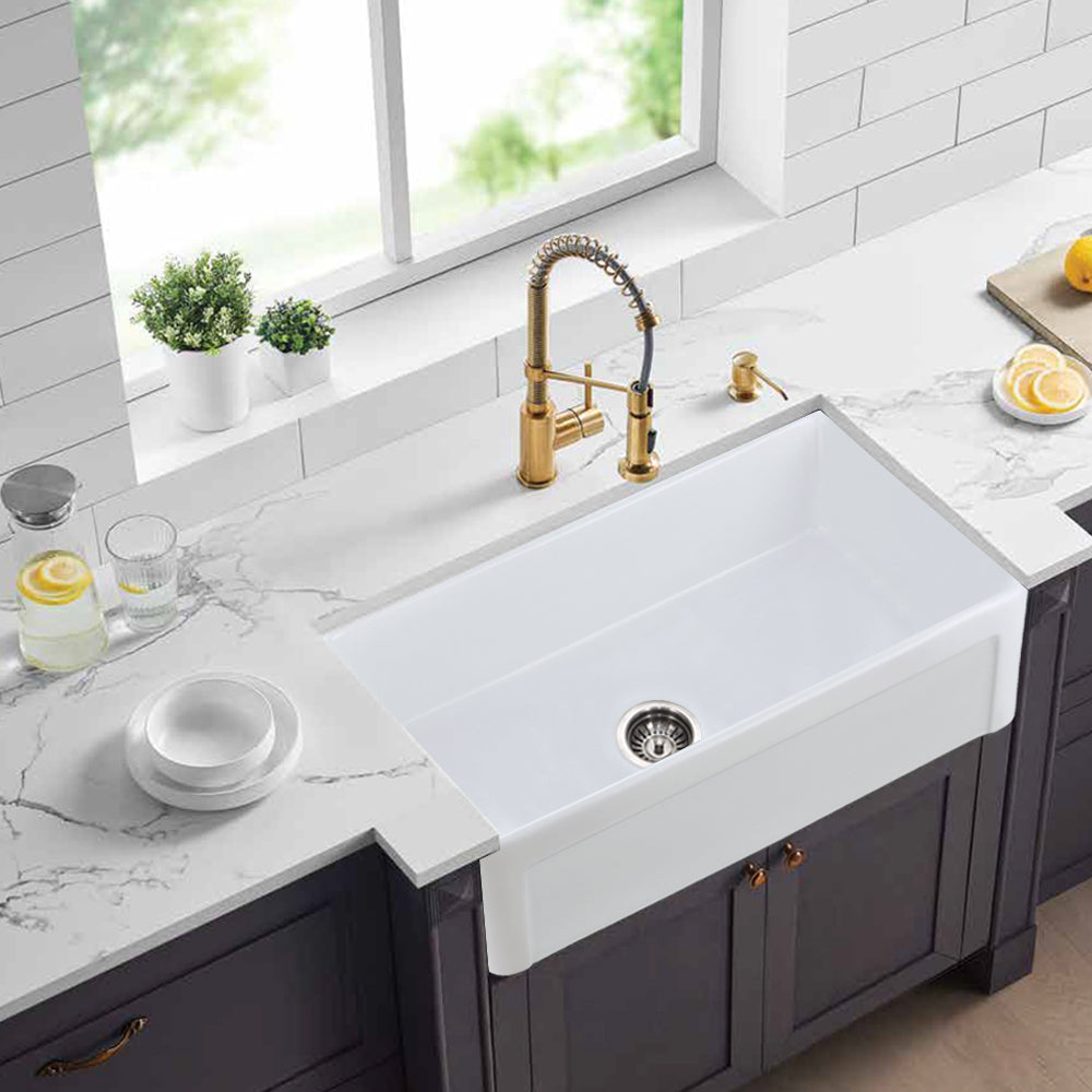 Deep Single Bowl White Farmhouse Kitchen Sink