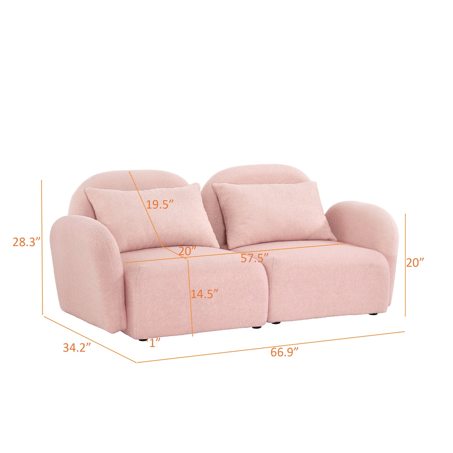 Living Room Furniture Lazy Sofa Loveseat Teddy Fabric Pink