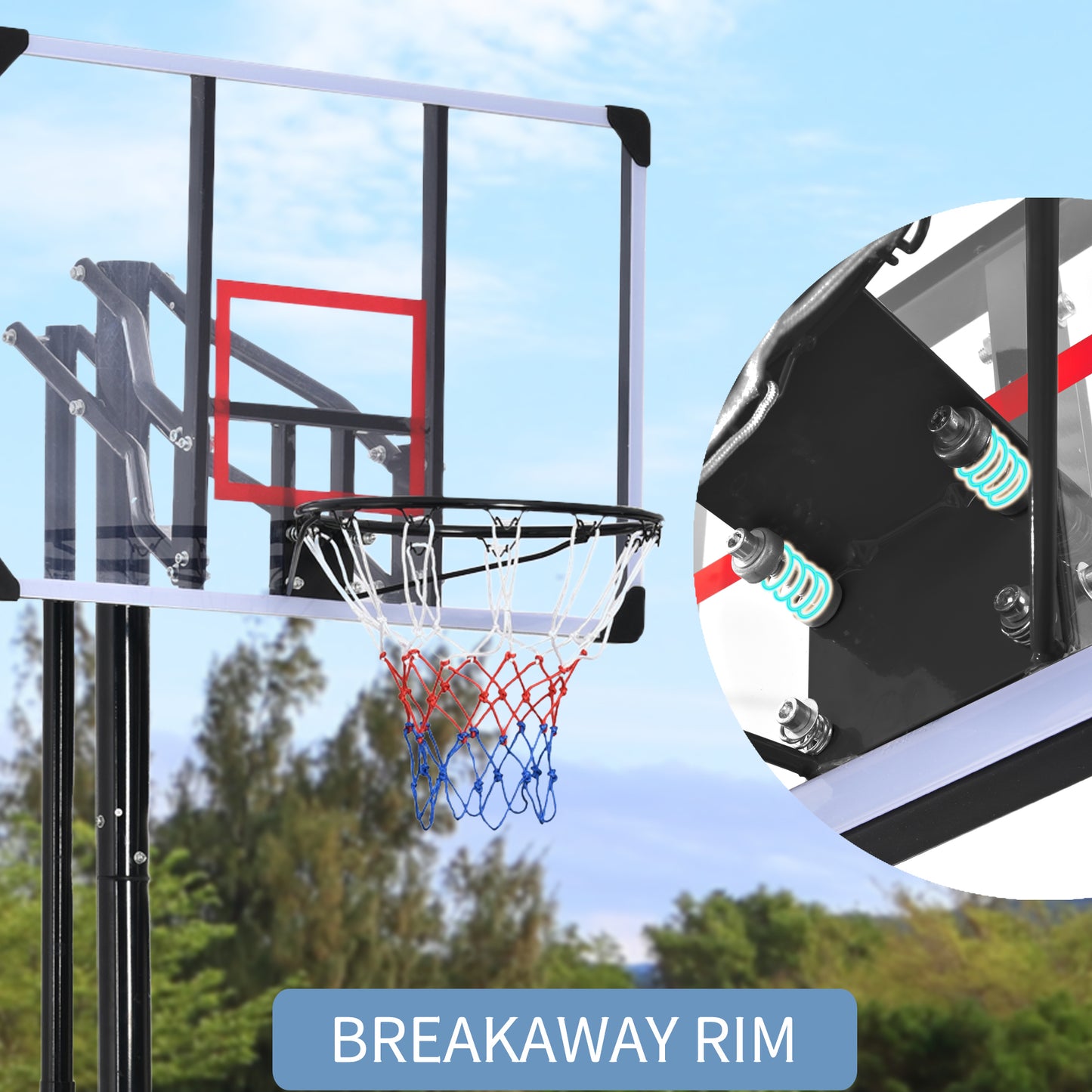 Portable Basketball Hoop & Goal with Vertical Jump Measurement, Outdoor Basketball System with 7.5-10ft Height Adjustment in 44'' Backboard for Youth/Audlt, Manual Lifting Basketball Hoop