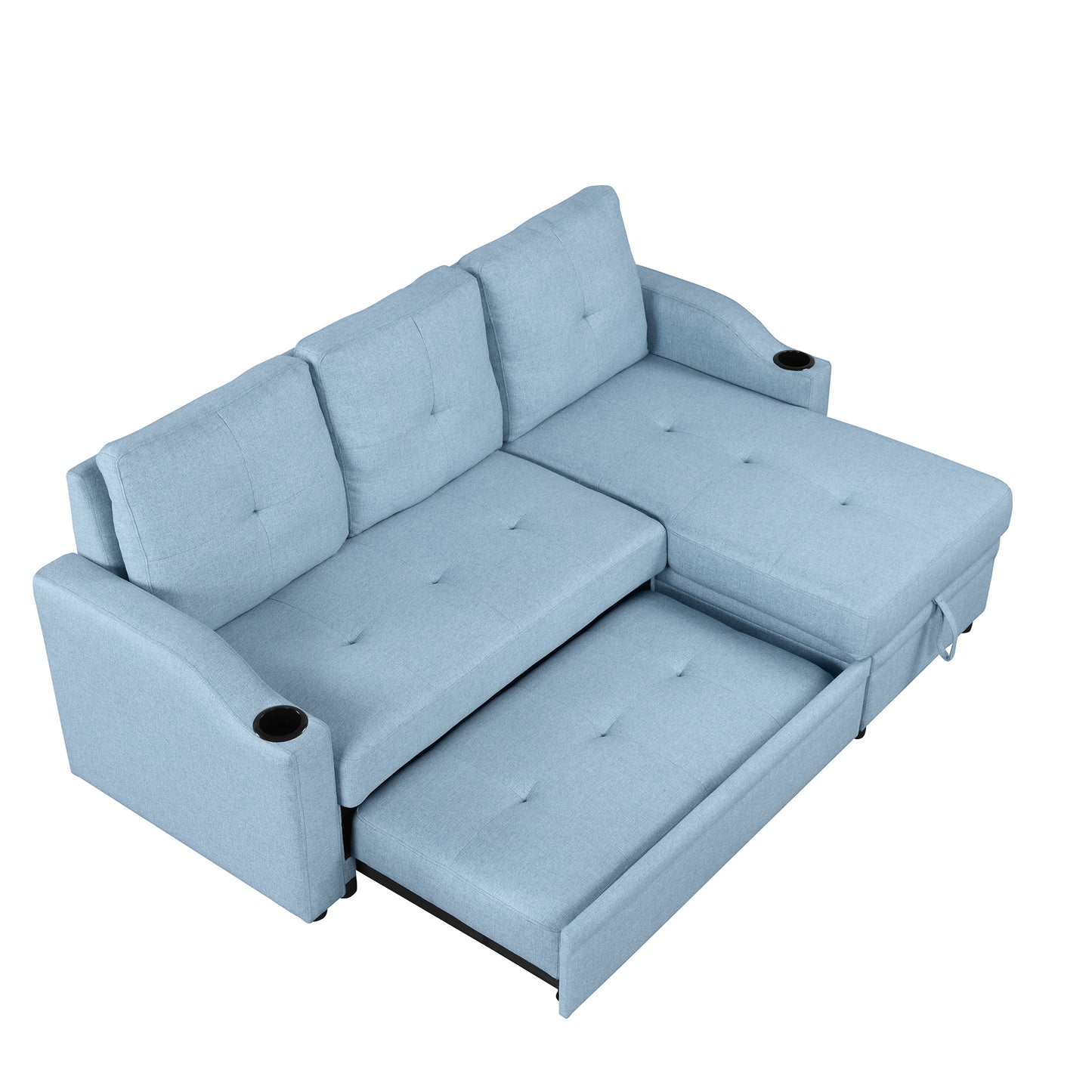 Orisfur Pull Out Sofa Bed with Storage Chaise and Cup Holder