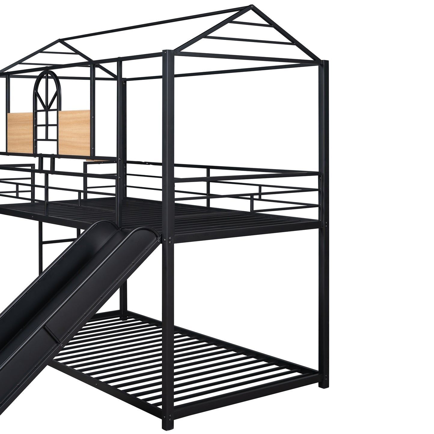 Metal Bunk Bed with Playhouse Design and Slide in Multiple Color Options