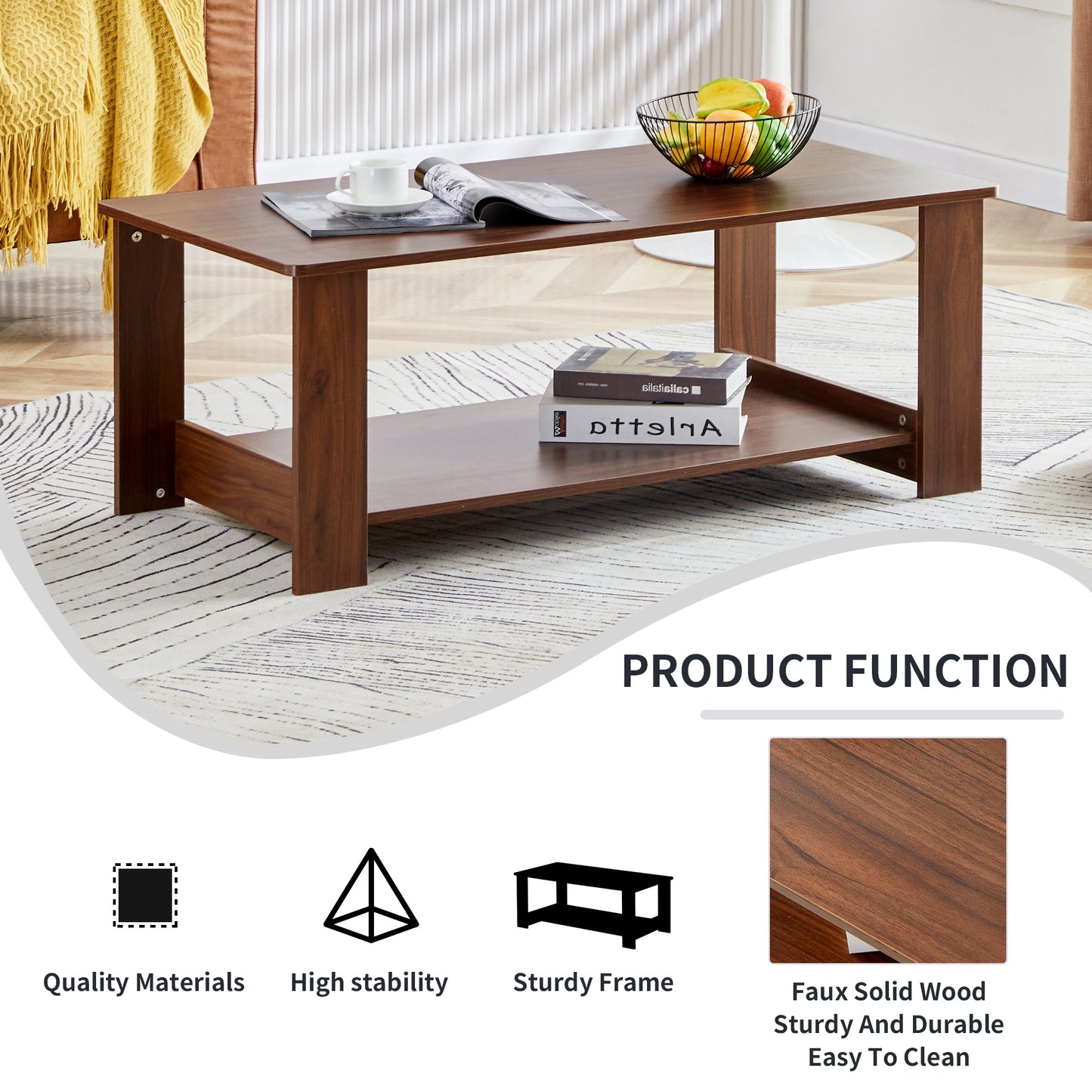 Innovative Walnut Textured Double Layered Coffee Table - CT-16