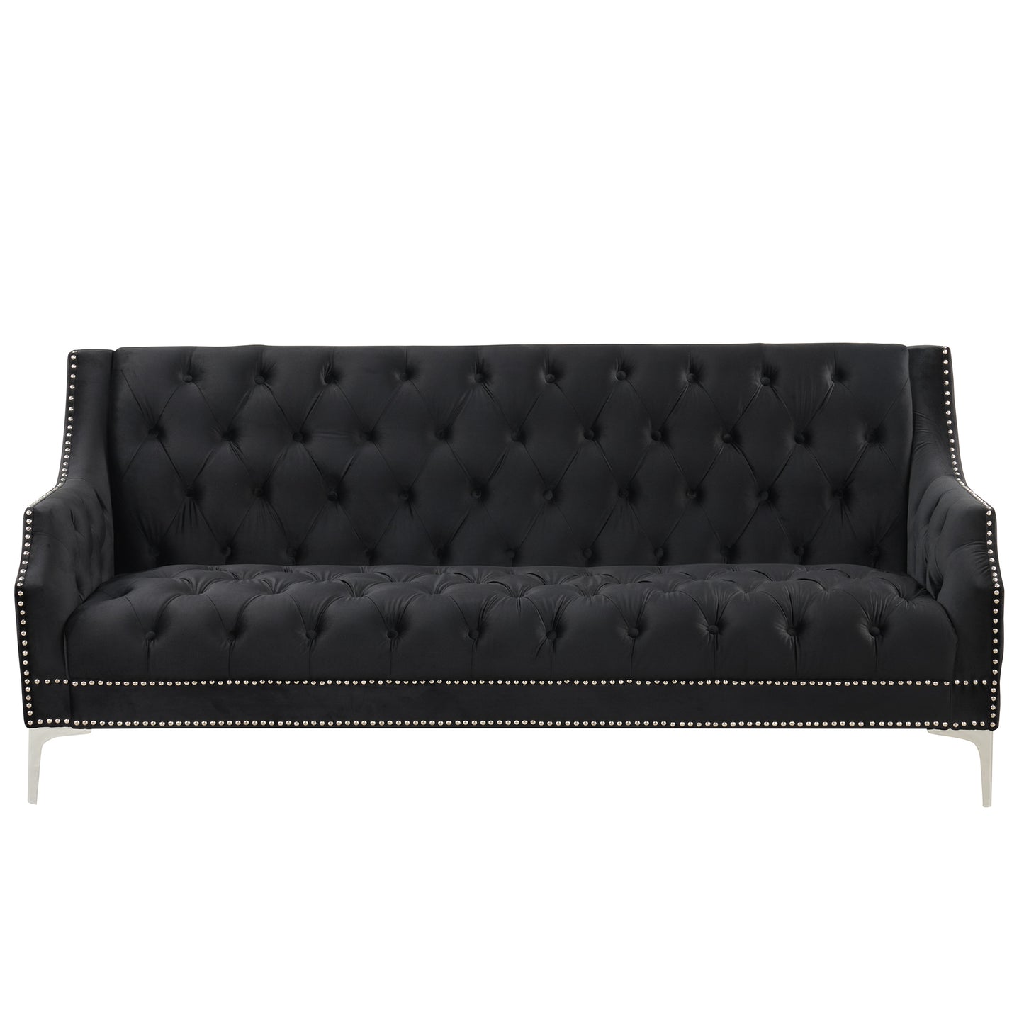 78 Contemporary Plush Upholstered Sofa with Metal Legs and Button Tufted Back in Black