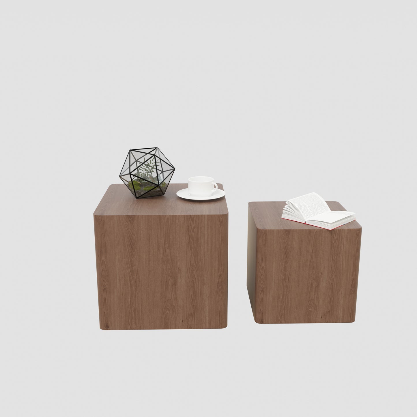 Elegant Walnut MDF Nesting Tables Set of 2 for Living Room, Office, Bedroom