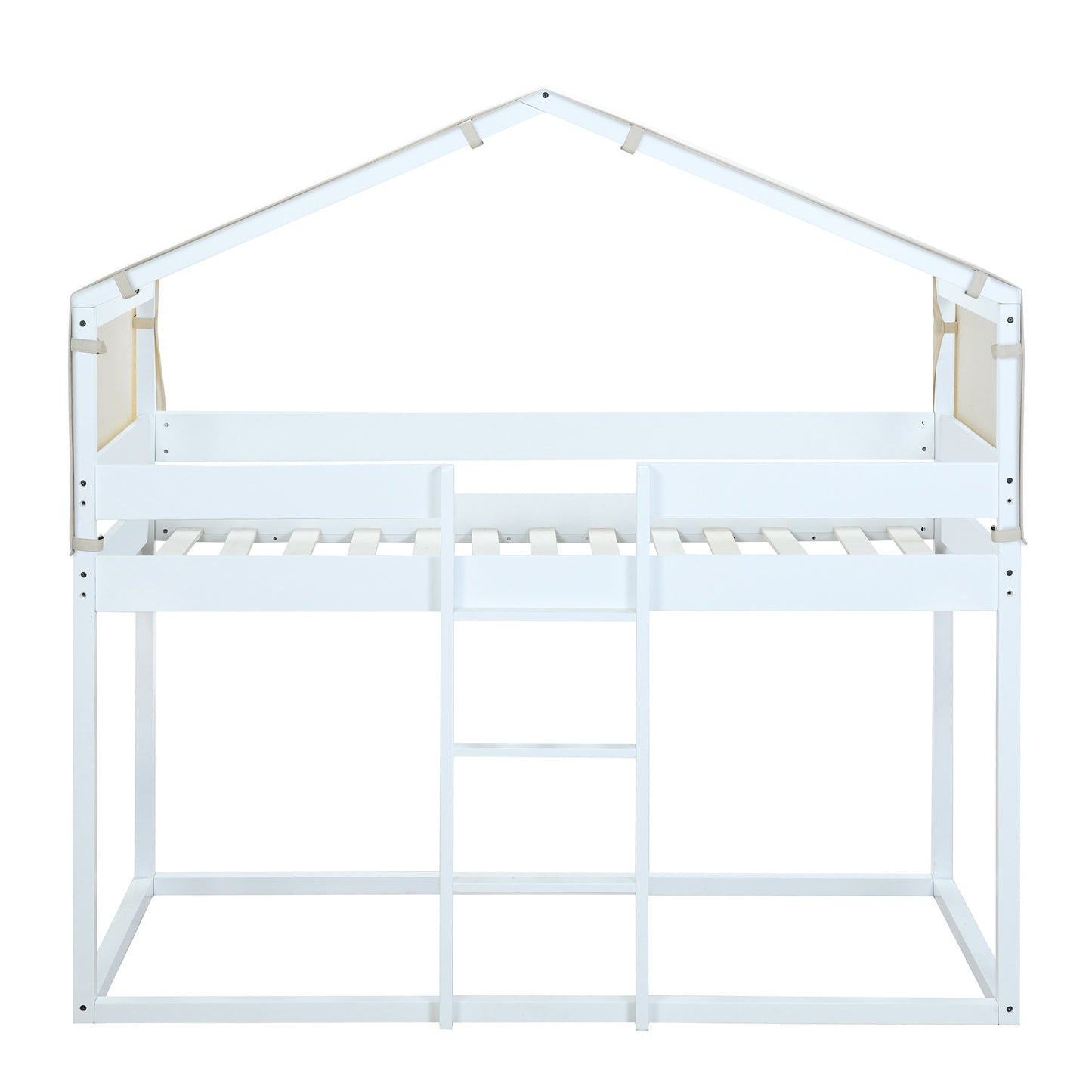 White House-Shaped Twin Over Twin Bunk Bed with Playhouse Tent