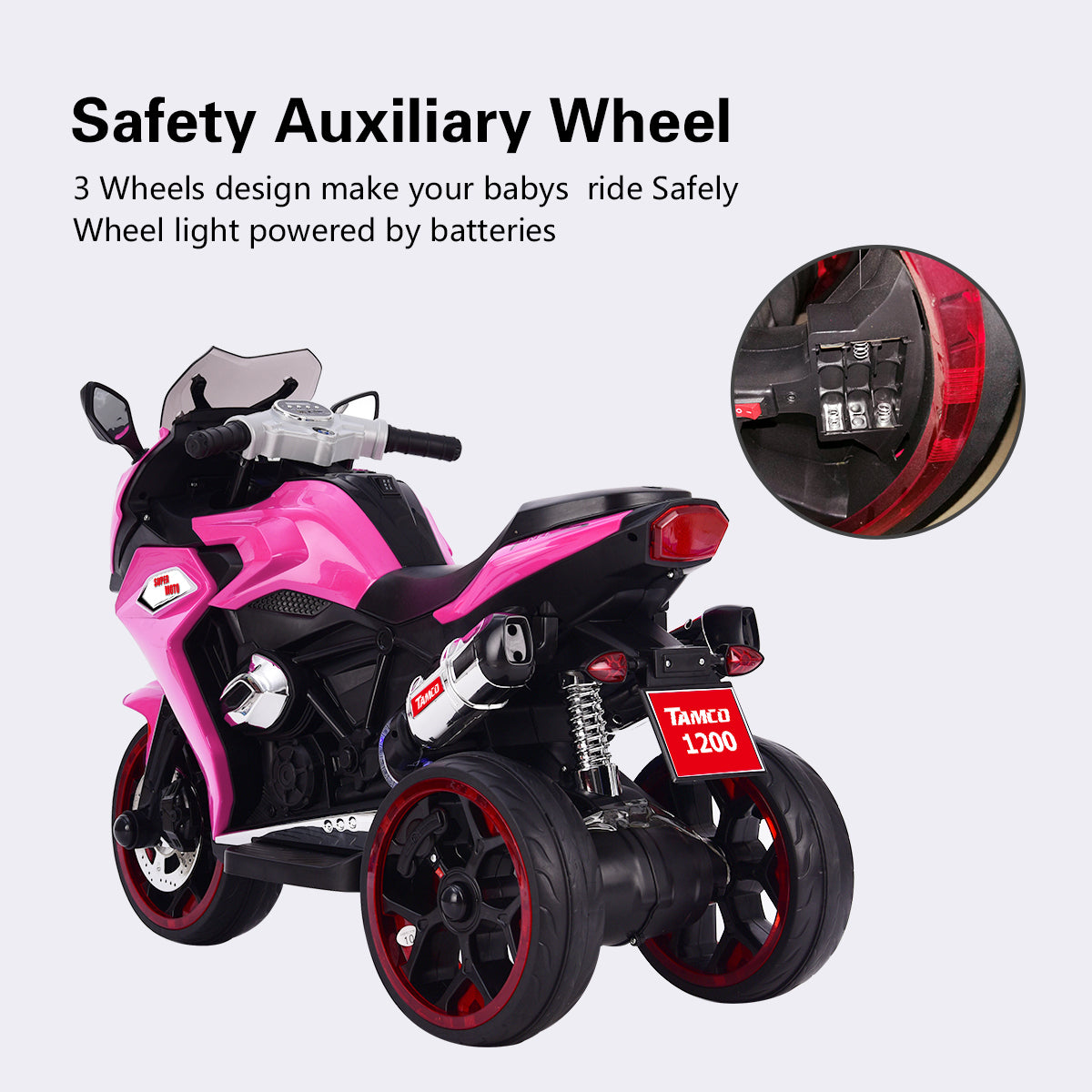 Girls Pink 12V Electric 3-Wheel Ride-On Motorcycle