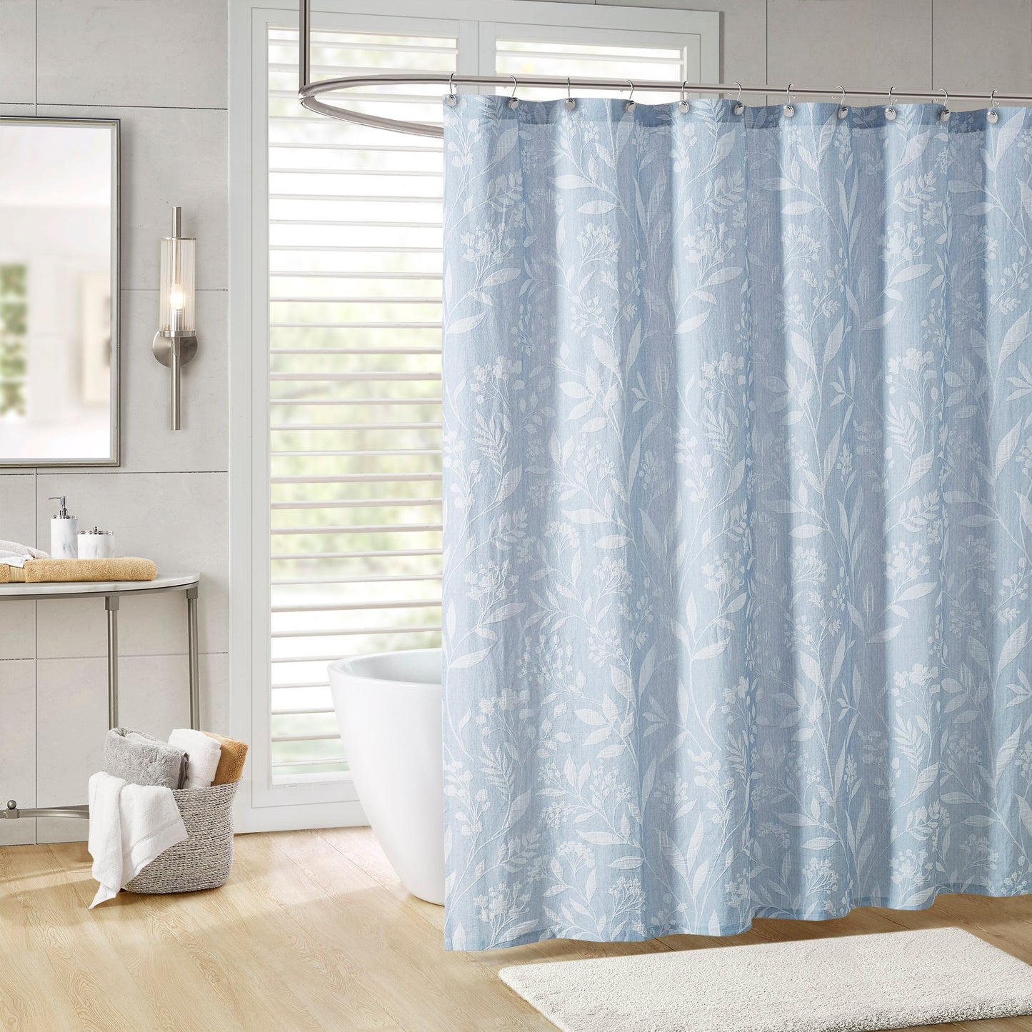 Jacquard Floral Woven Matelasse Shower Curtain