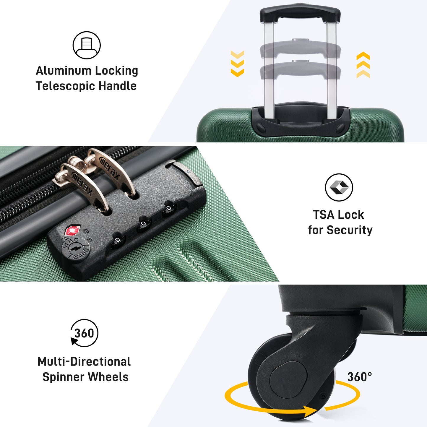 3 Piece Luggage Set Hardside Spinner Suitcase with TSA Lock 20" 24' 28" Available