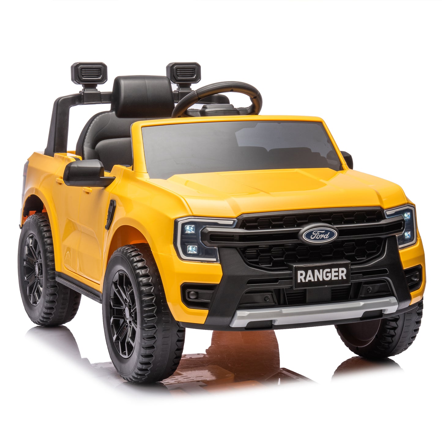 12V Kids Ride On Car W/Parents Remote Control,Licensed Ford Ranger,2WD,Rear wheel suspension,Low Start,Headlight,Horn,MP3,Bluetooth,Adjustable speed,Speed 1.86-4.97 mph for kids aged 3-6.