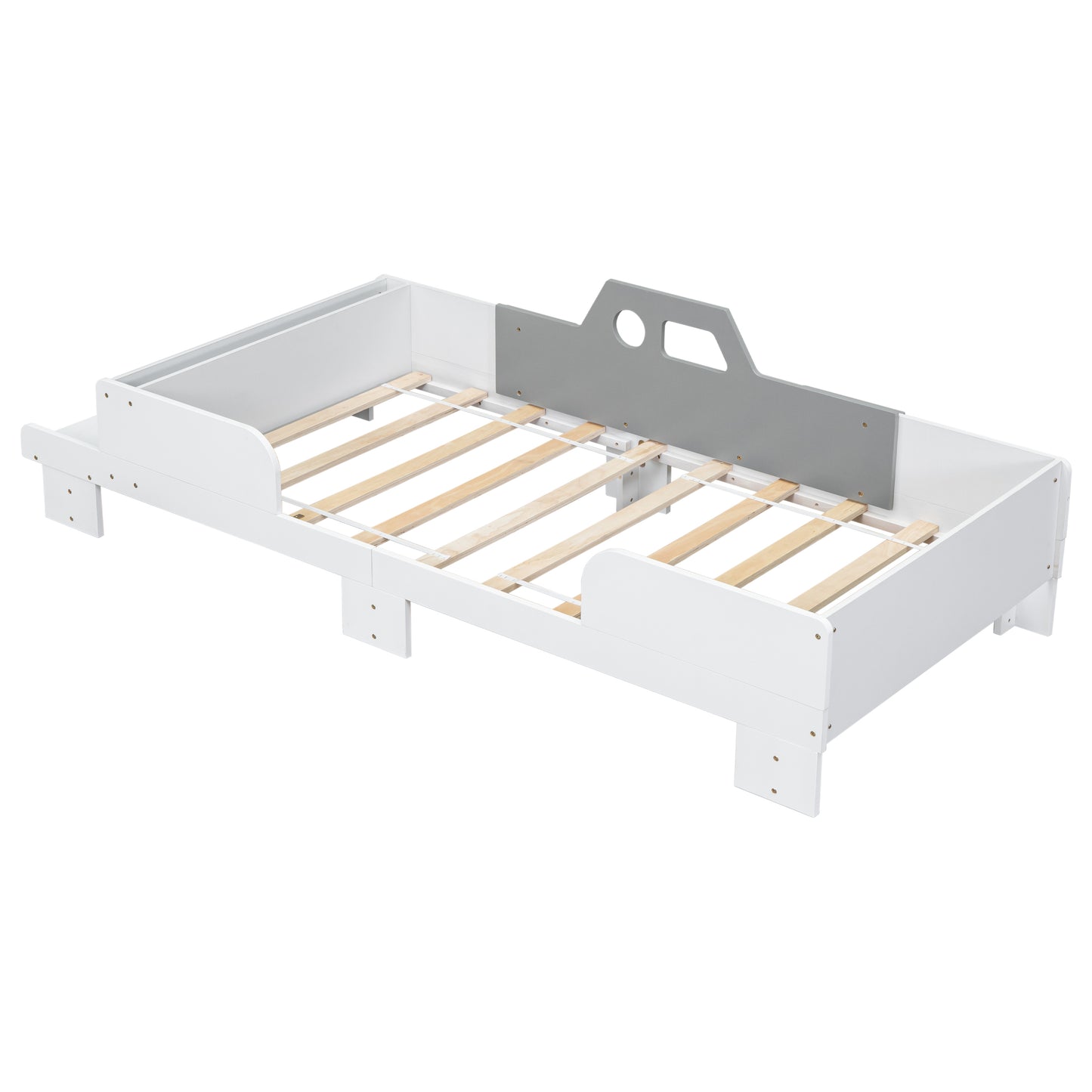 Car-Shaped Twin Bed with Bench,White