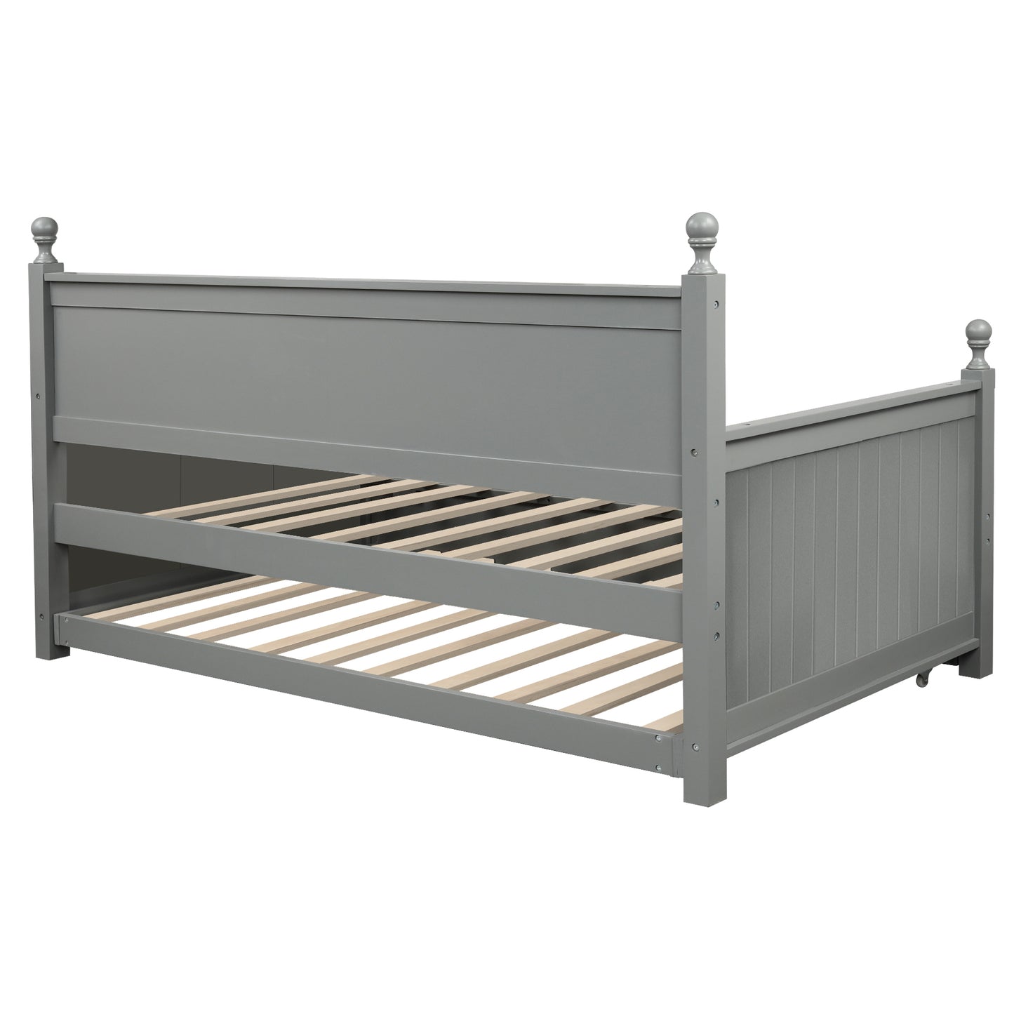 Twin Size Wood Daybed with Twin Size Trundle (Gray)