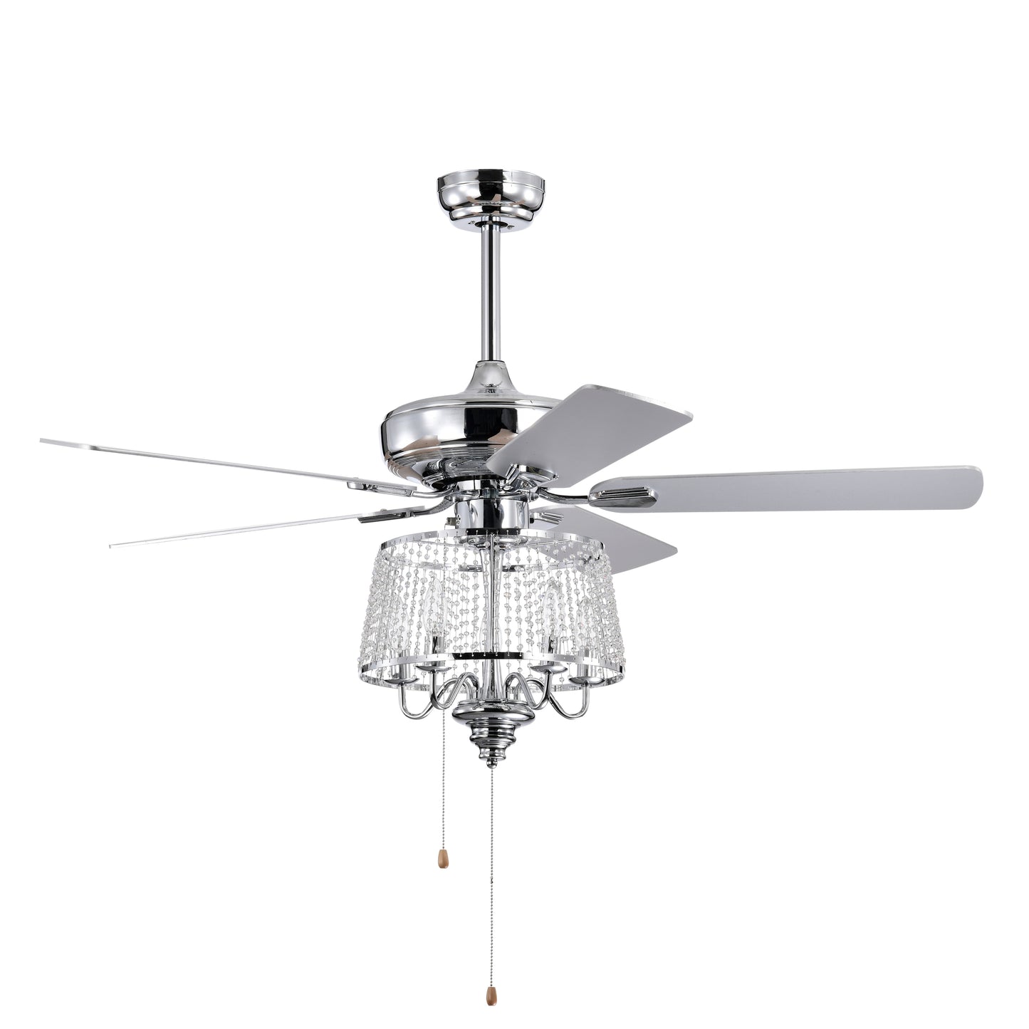 52 inch Crystal Ceiling Fan with Reversible Wood Blades and Noiseless AC Motor (Chrome)