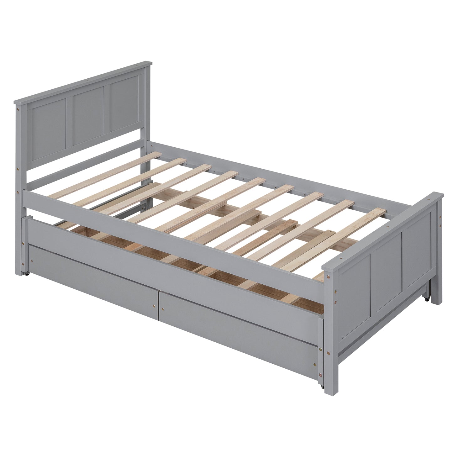 Twin Size Platform Bed with Trundle and Drawers, Gray