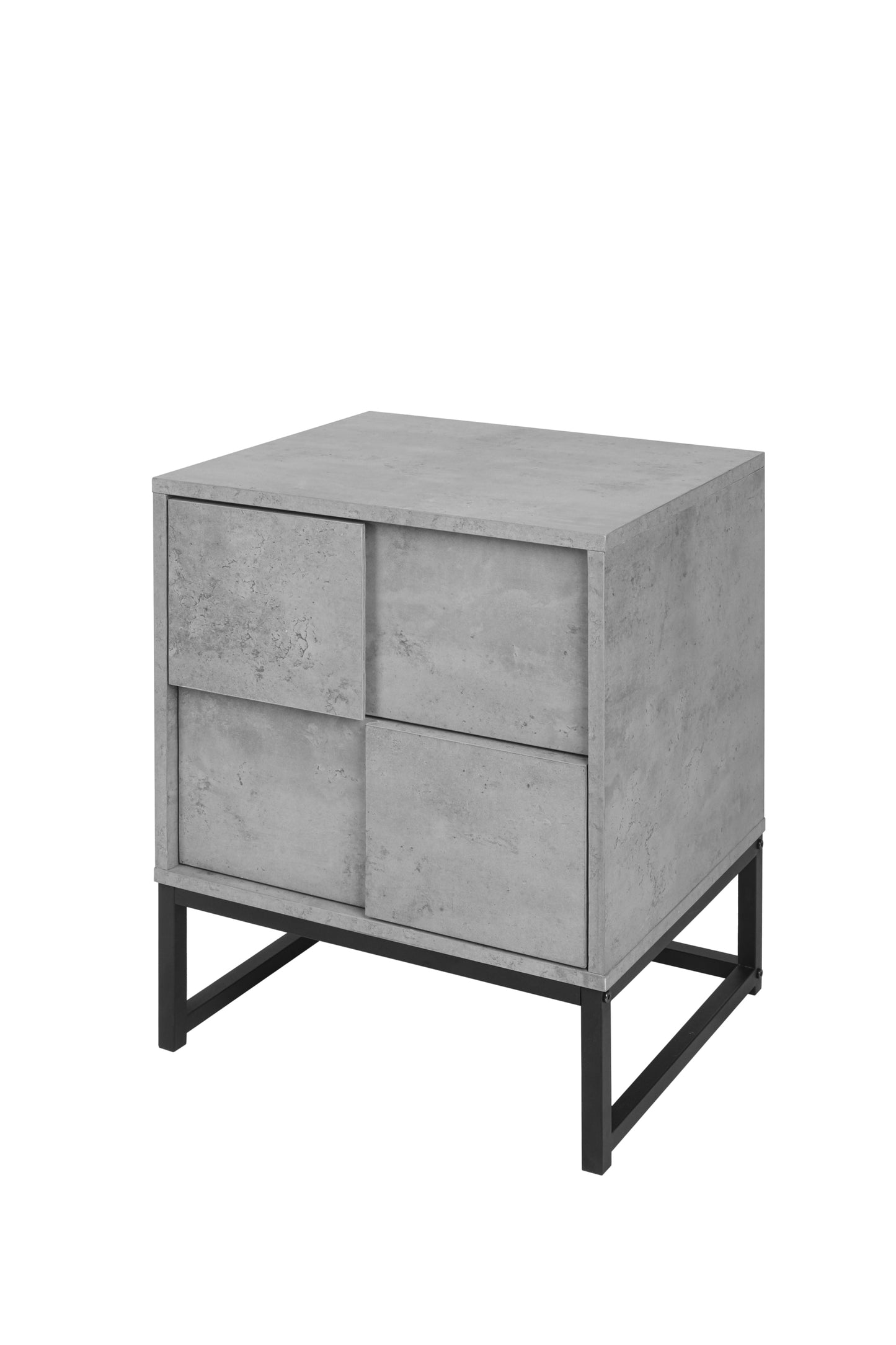 Set of 2, 2 Drawer Nightstand, Geometric Elements, Cement Grey, for Bedroom, Living Room and Study