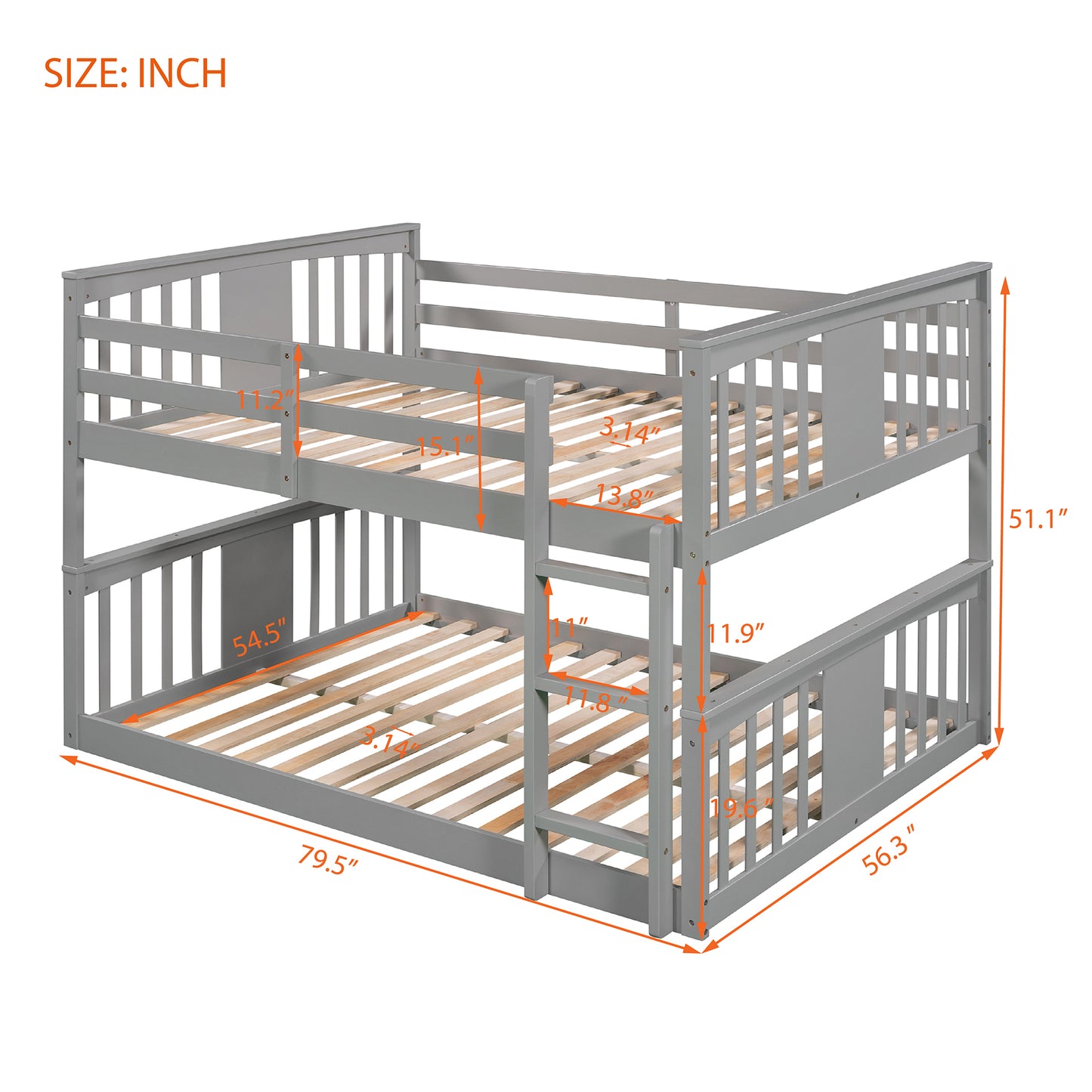 Gray Bunk Bed with Full Over Full Design and Ladder